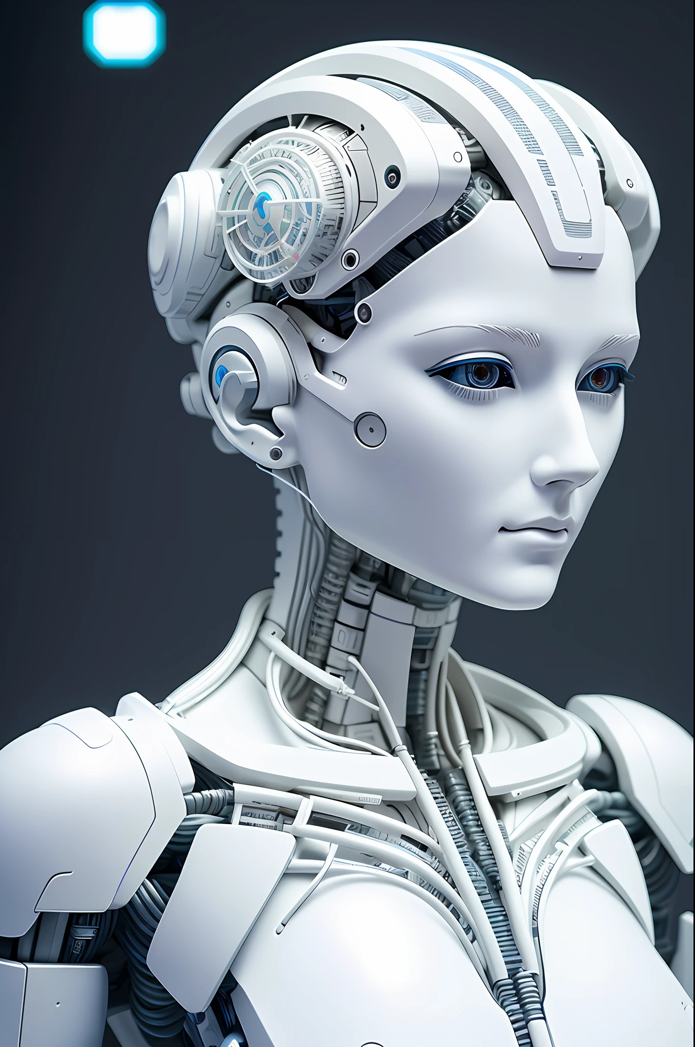 electronic system on head humanoid |cyborg woman| with a visible detailed brain| with a visible detailed heart| muscles cable wires| biopunk| cybernetic| cyberpunk| white marble bust| canon m50| 100mm| sharp focus| smooth| hyperrealism| highly detailed| intricate details| carved by michelangelo