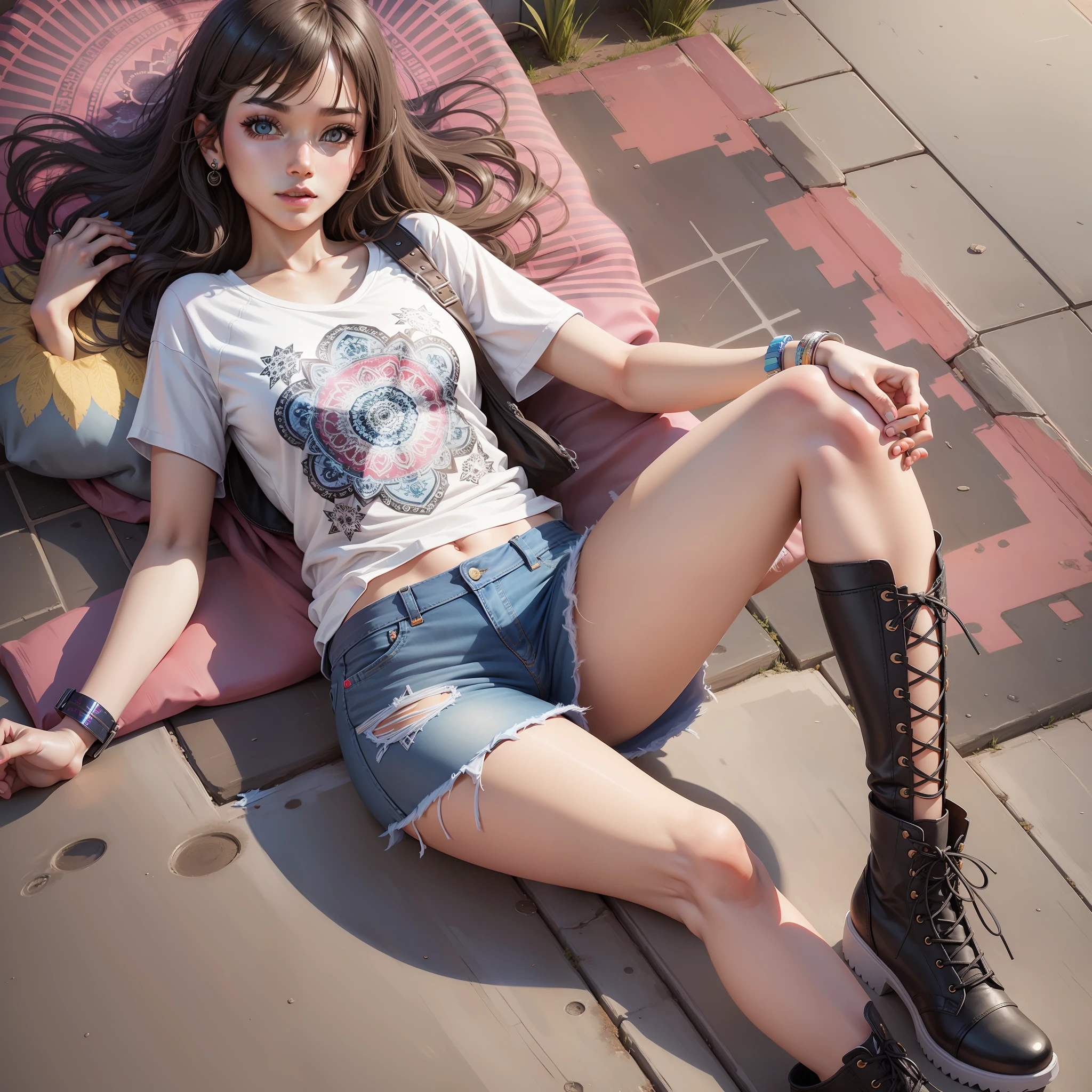 young beautiful girl, ultra detailed, official art, unity 8k wallpaper, (fashion magazine cover:1.3),
BREAK
denim mini skirt, graphic tee, combat boots
, mandala