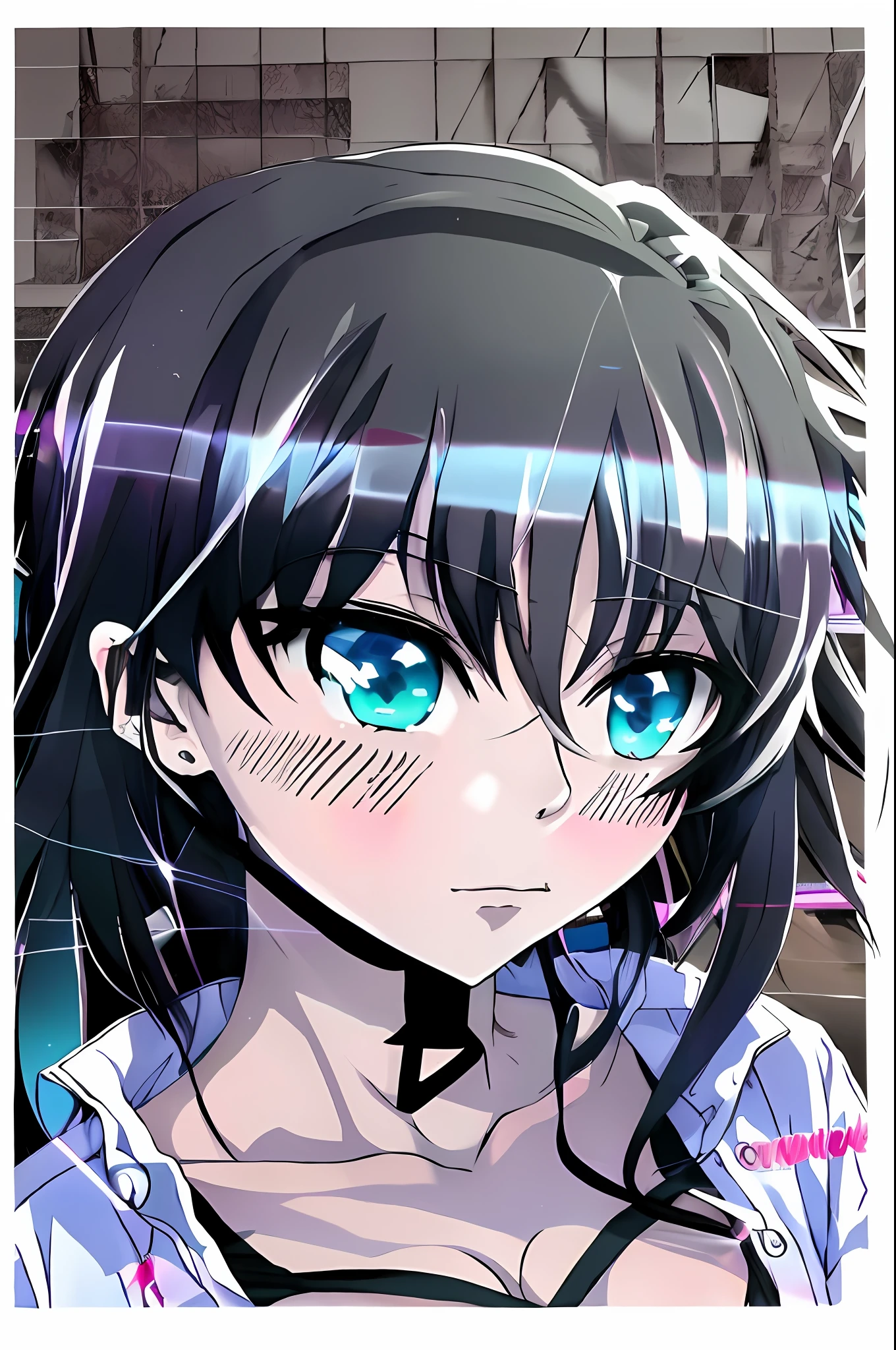 anime girl with blue eyes and black hair in a white shirt, anime moe artstyle, anime visual of a cute girl, by Jin Homura, iwakura lain, gapmoe yandere, hestia, close up iwakura lain, tsuaii, anime portrait of shiina ringo, sad cerulean eyes, portrait of lain iwakura --auto --s2