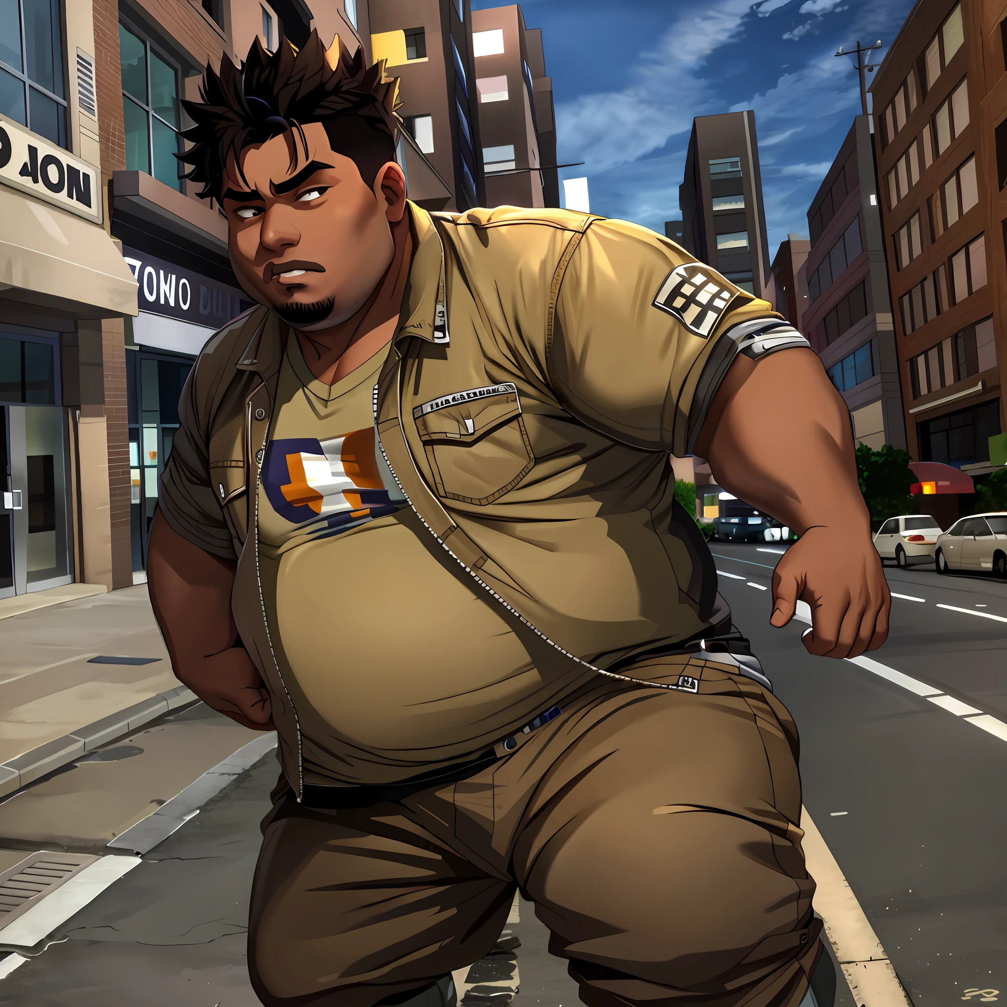 fat boy, brown skin, young boy, high school bully, modern clothes