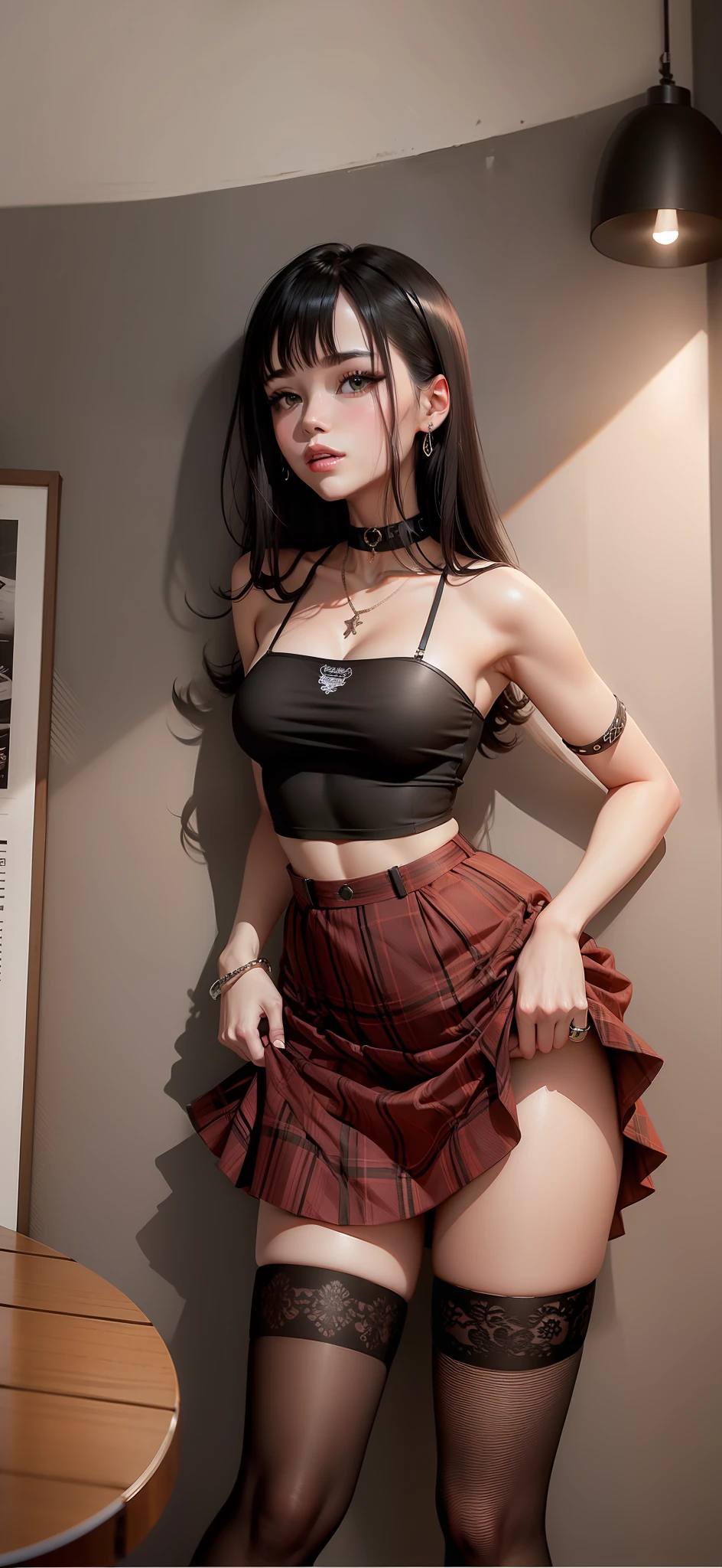Plaid skirt, black choker