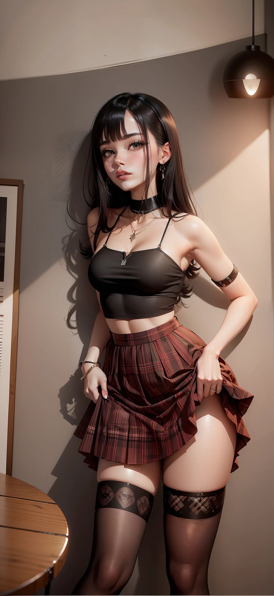 Plaid skirt, black choker