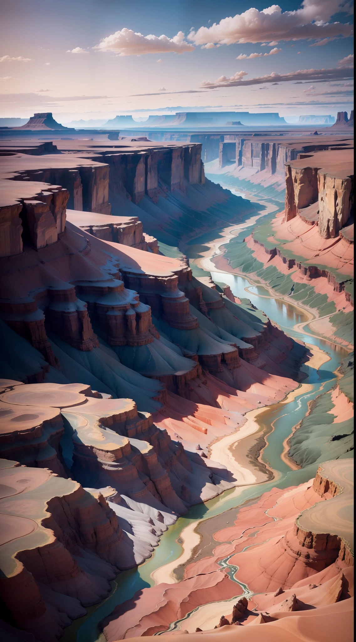Alafid view of the river flowing through the canyon in the desert, Dramatic earth colors, Earth's warm canyons, cinematic silk road lanscape, Otherworldly colors, Million Love River, Icelandic photography, Icelandic landscape photography, Max Rive, Lpoty, Canyon terrain, Iceland, Earth and pastel colors, Inside an otherworldly planet --auto --s2