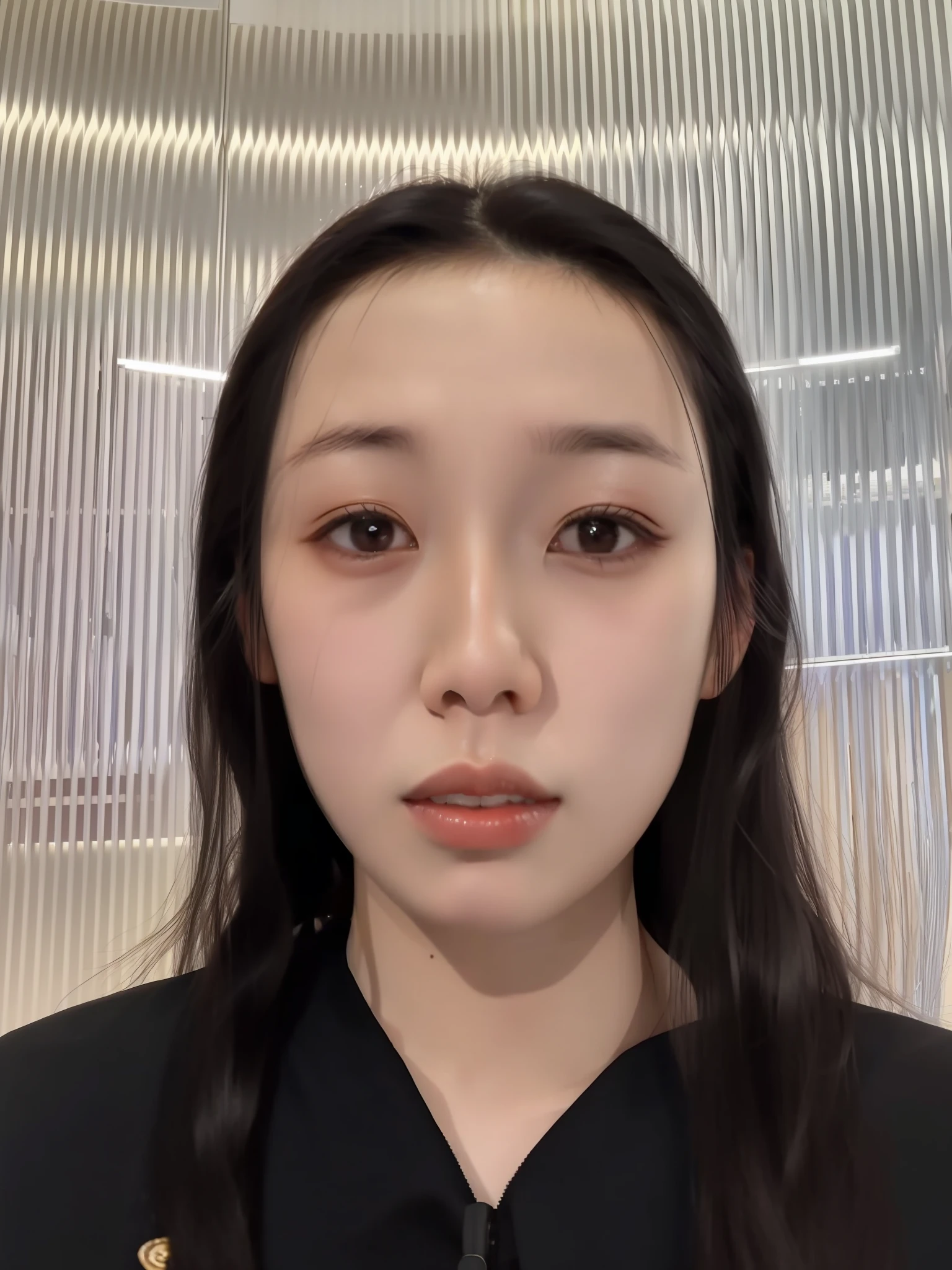 arafed woman with long hair and black jacket looking at camera, korean symmetrical face, 8k selfie photograph, 2 8 years old, 2 9 years old, 2 7 years old, louise zhang, 3 0 years old woman, 30 years old woman, clean perfect symmetrical face, wenfei ye, 8k highly detailed face