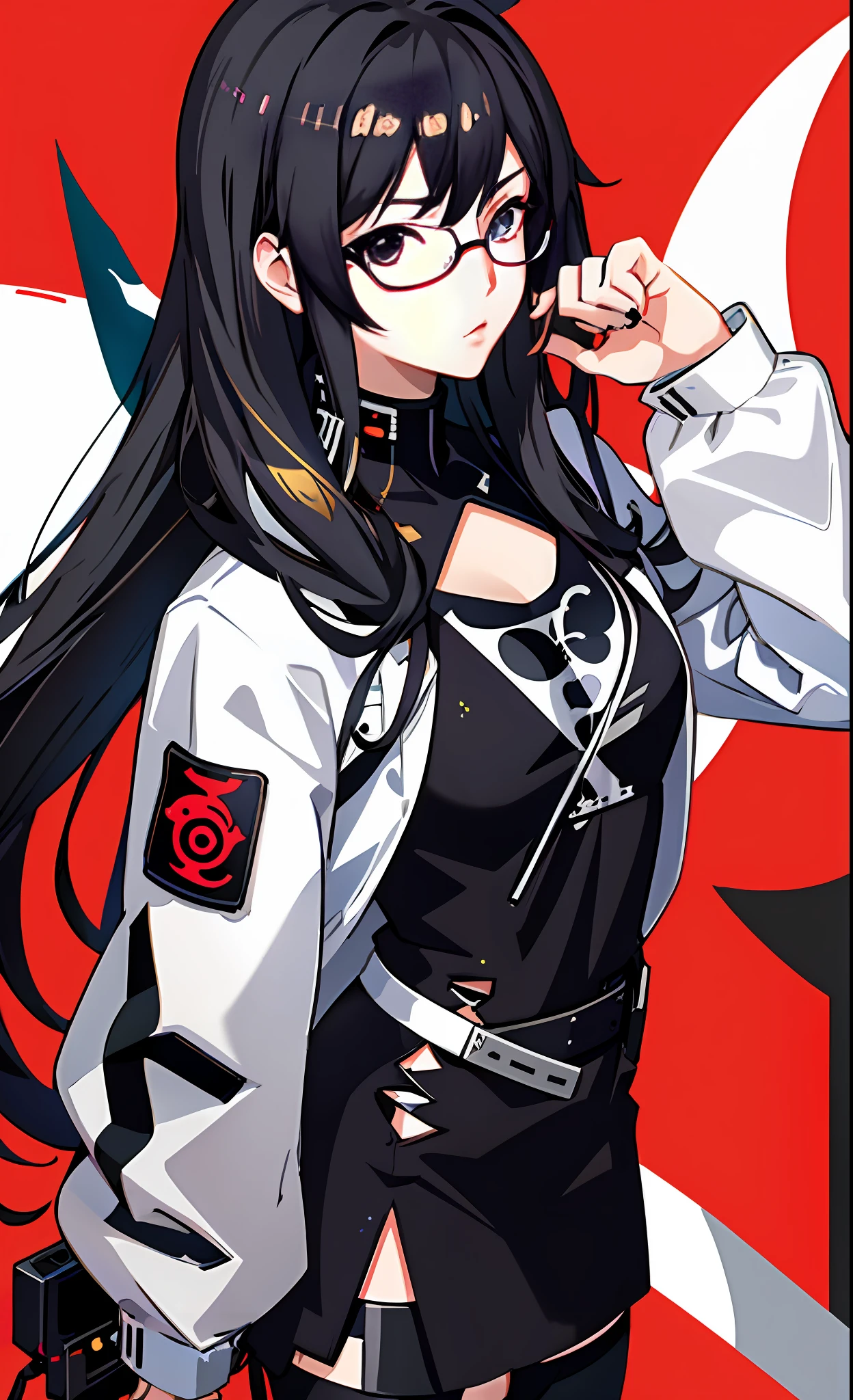 anime girl with glasses and a black and white outfit, guweiz, cyberpunk anime girl, kantai collection style, anime moe artstyle, anime style 4 k, artwork in the style of z.w. gu, very modern anime style, (anime girl), digital anime illustration, female cyberpunk anime girl, anime style illustration, g liulian art style