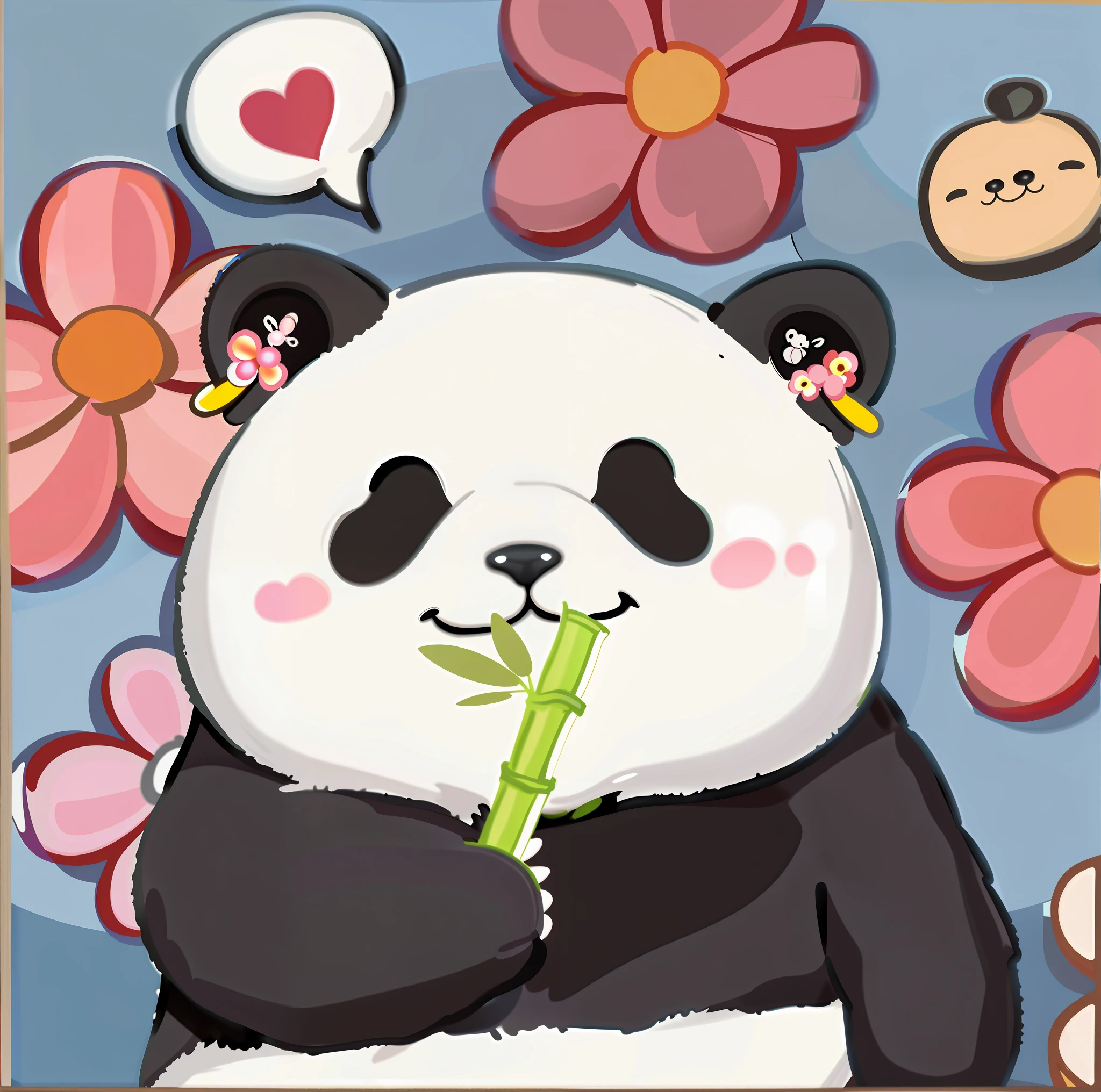 panda bear eating bamboo with flowers and birds in background, cute panda, panda panda panda, panda, a cute giant panda, 🍁 cute, 中 元 节, hand painted cartoon art style, けもの, tian zi, telegram sticker, ruan cute vtuber, avatar image, 🐿🍸🍋, kawaai