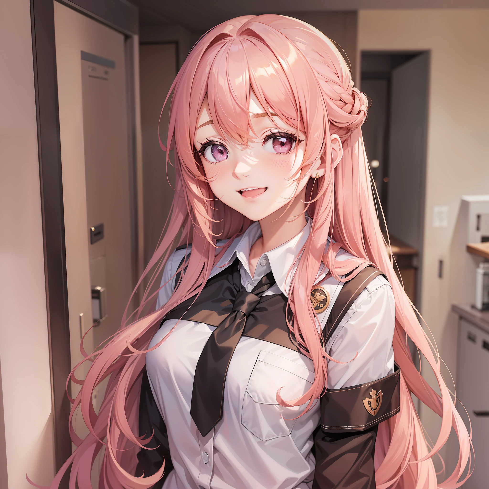 Girl Smiling School Uniform Best Quality Harem Masterpiece Long Hair Blonde Brown Hair Pink Hair