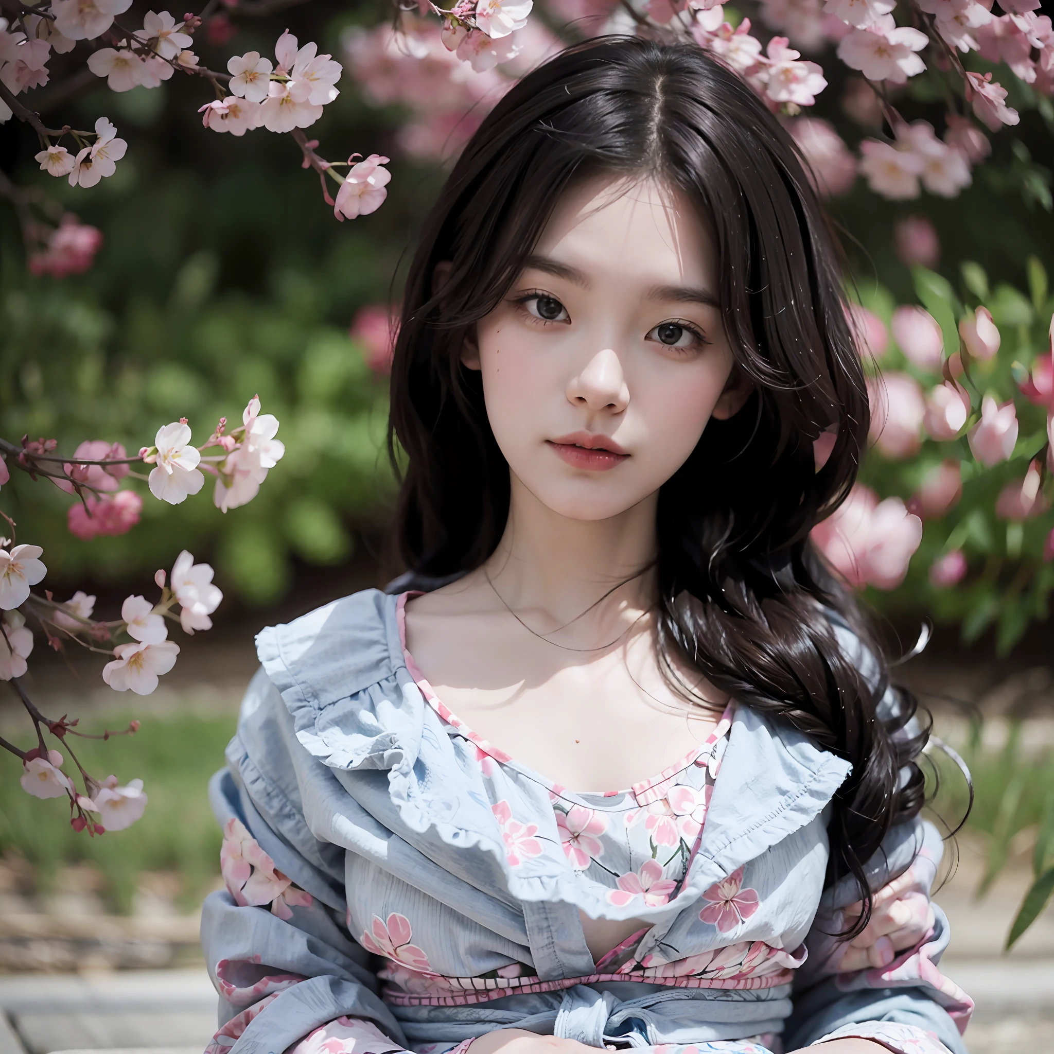 A girl on campus, cherry blossoms bloom