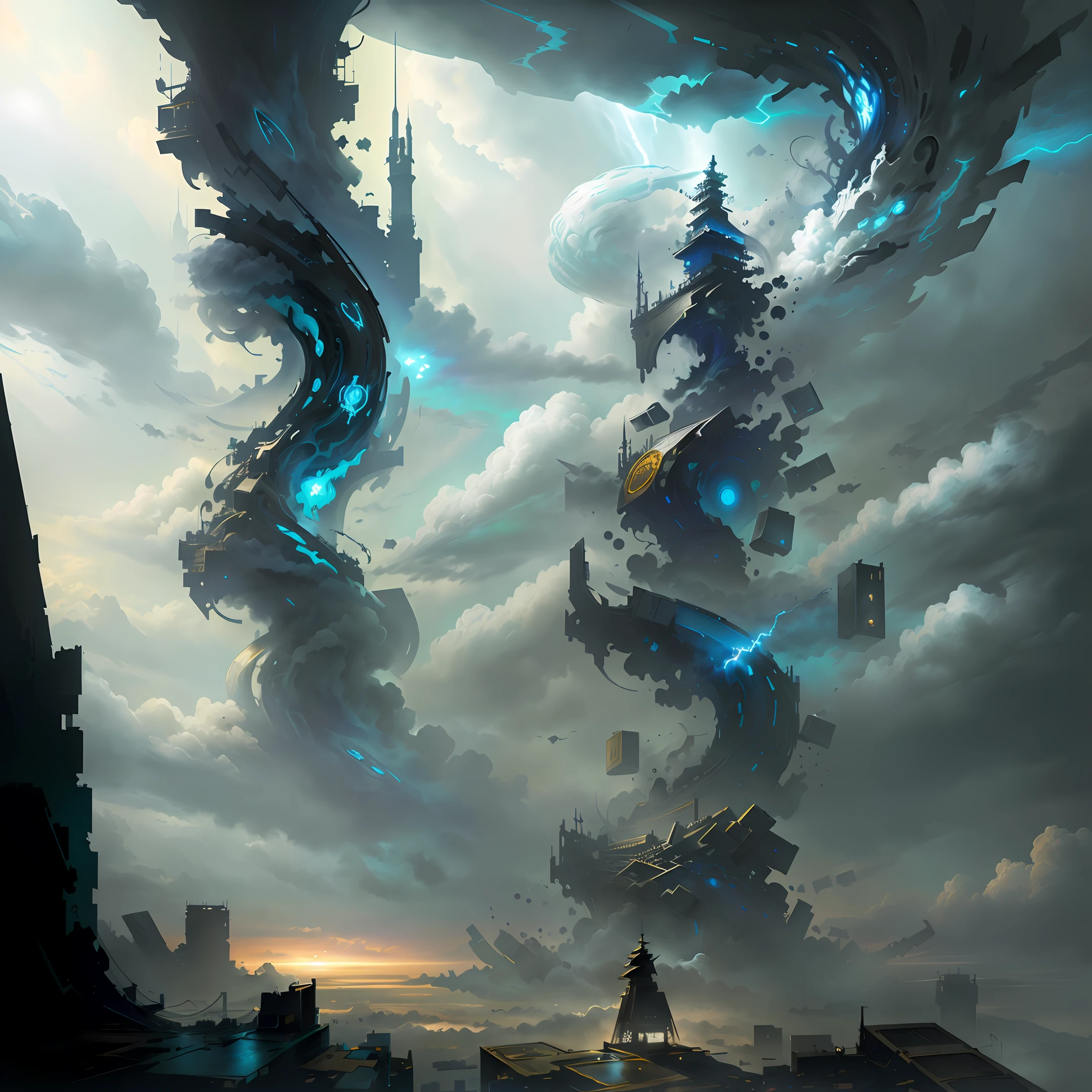 dramatic sky, blue lightning shaped like candles forex stock exchange