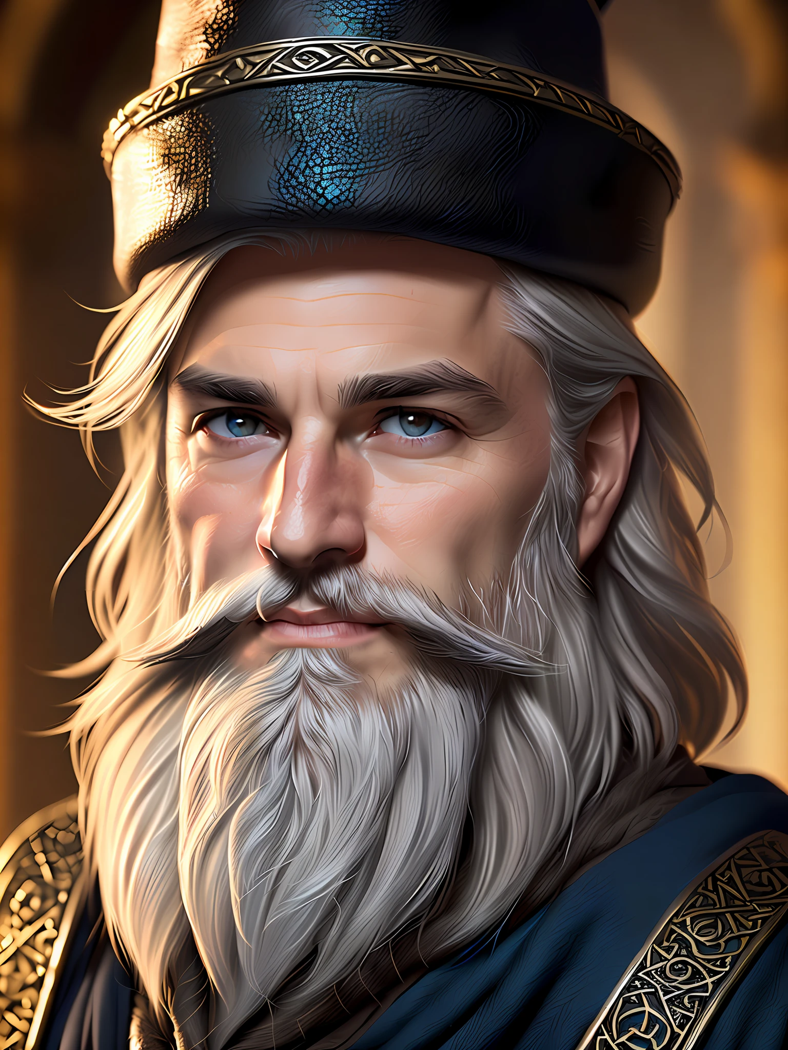A wizard from D&D looking straight to the camera, shaved beard, ultra realistic, young, 8K