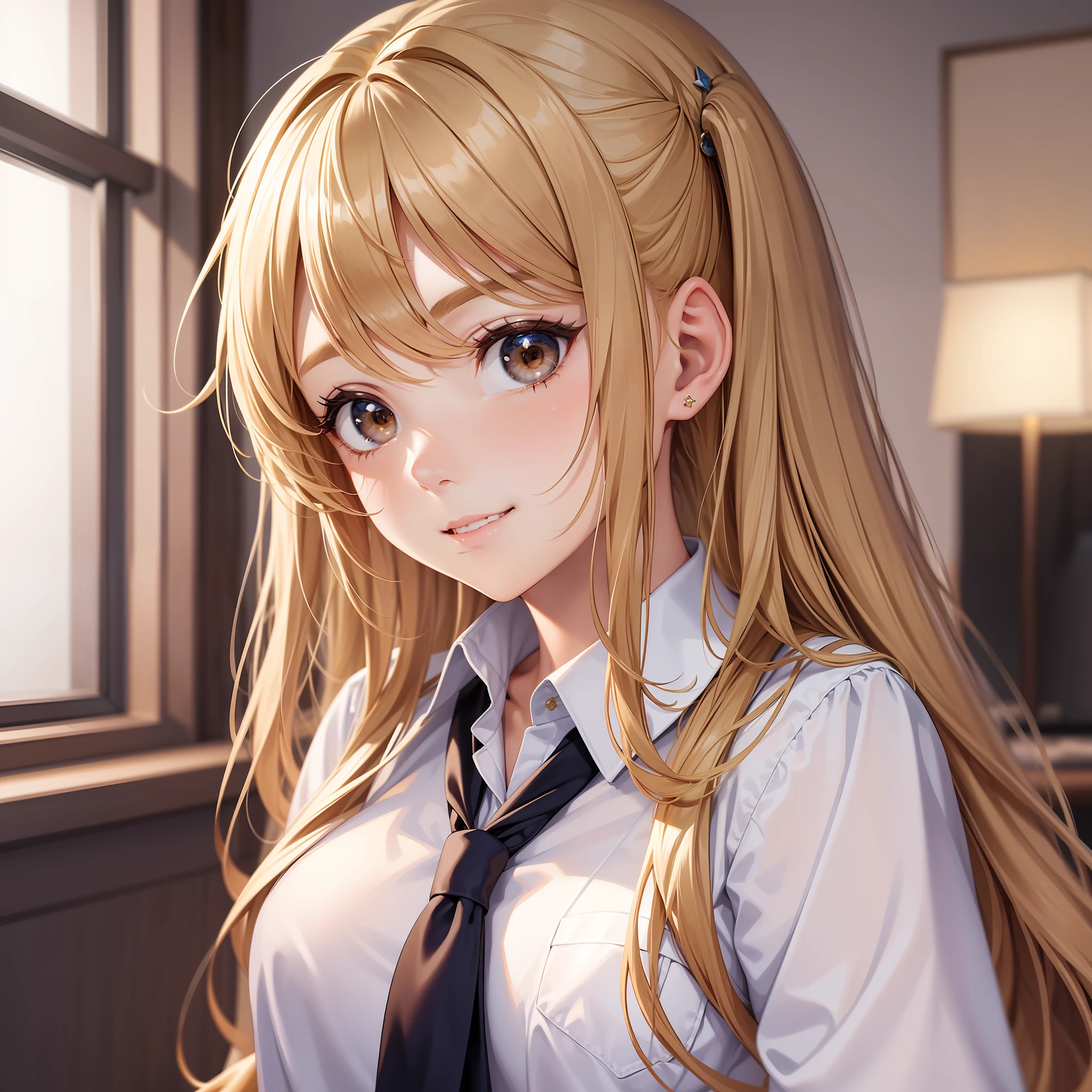 girl girl few people school uniform smile top quality beautiful girl harem masterpiece long hair blonde brown hair pin waiting for start