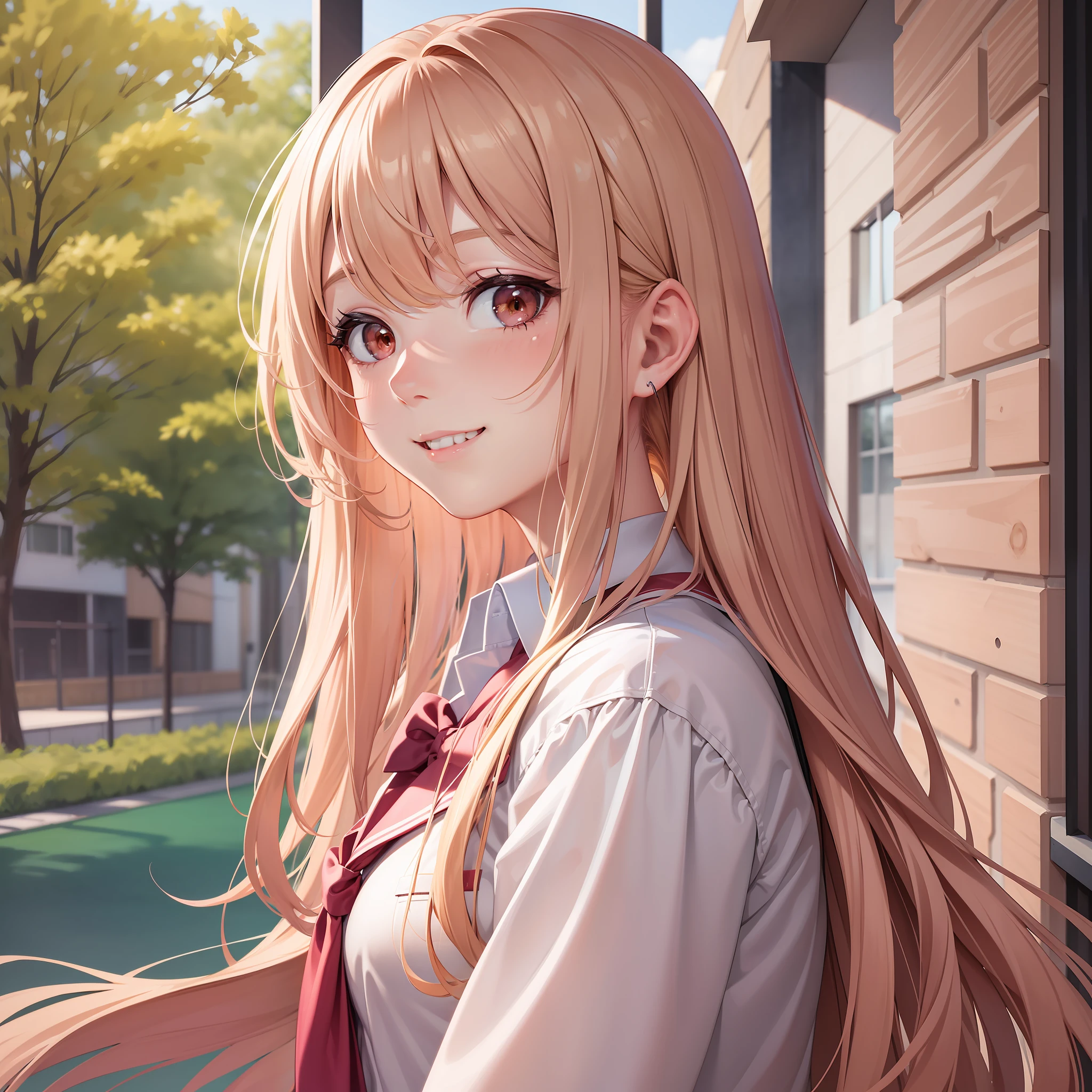 Girl Smiling School Uniform Best Quality Multiple Girls Harem Masterpiece Long Hair Blonde Brown Hair Pink Hair