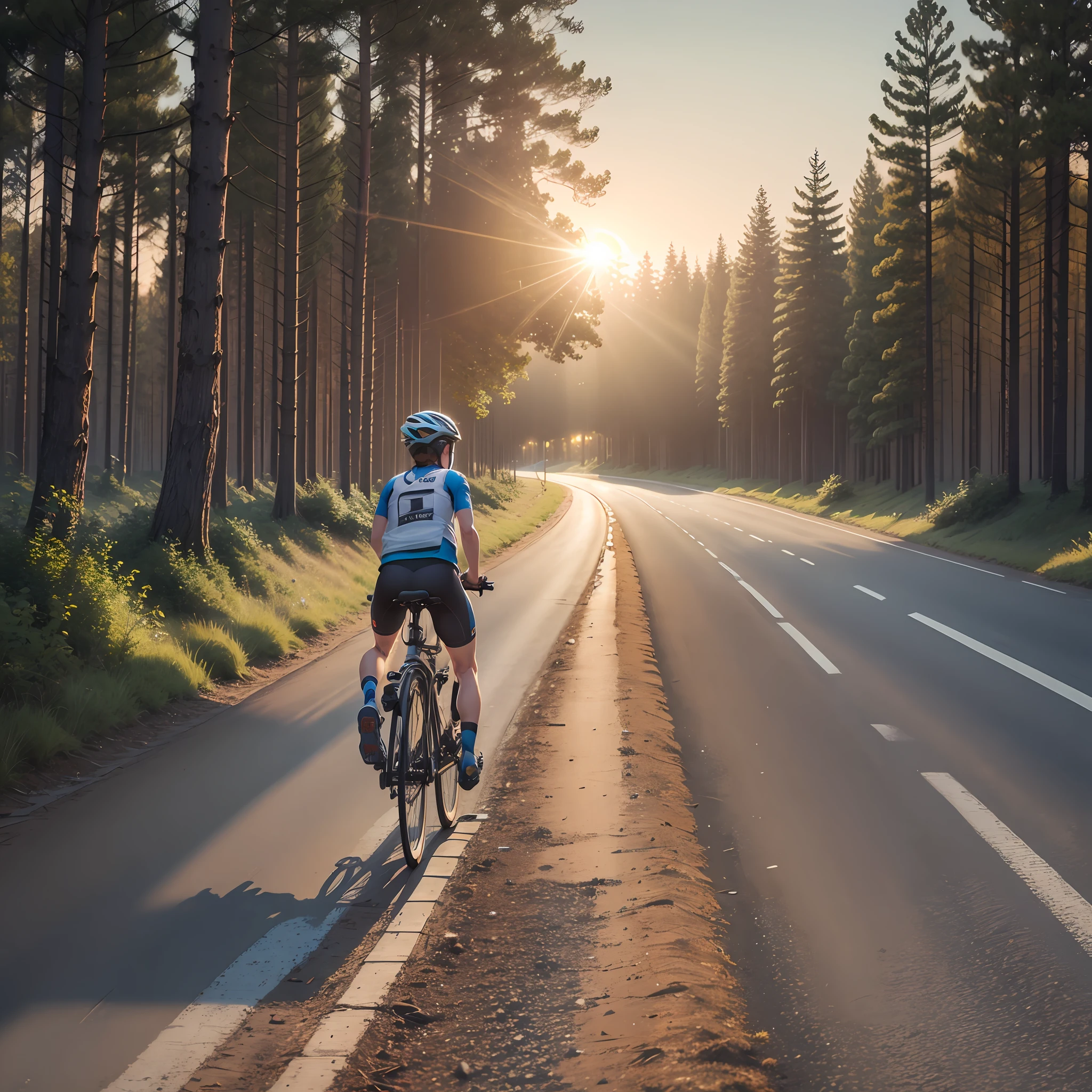 1 boy , cycling, forest, Highway,sun set time, --auto --s2