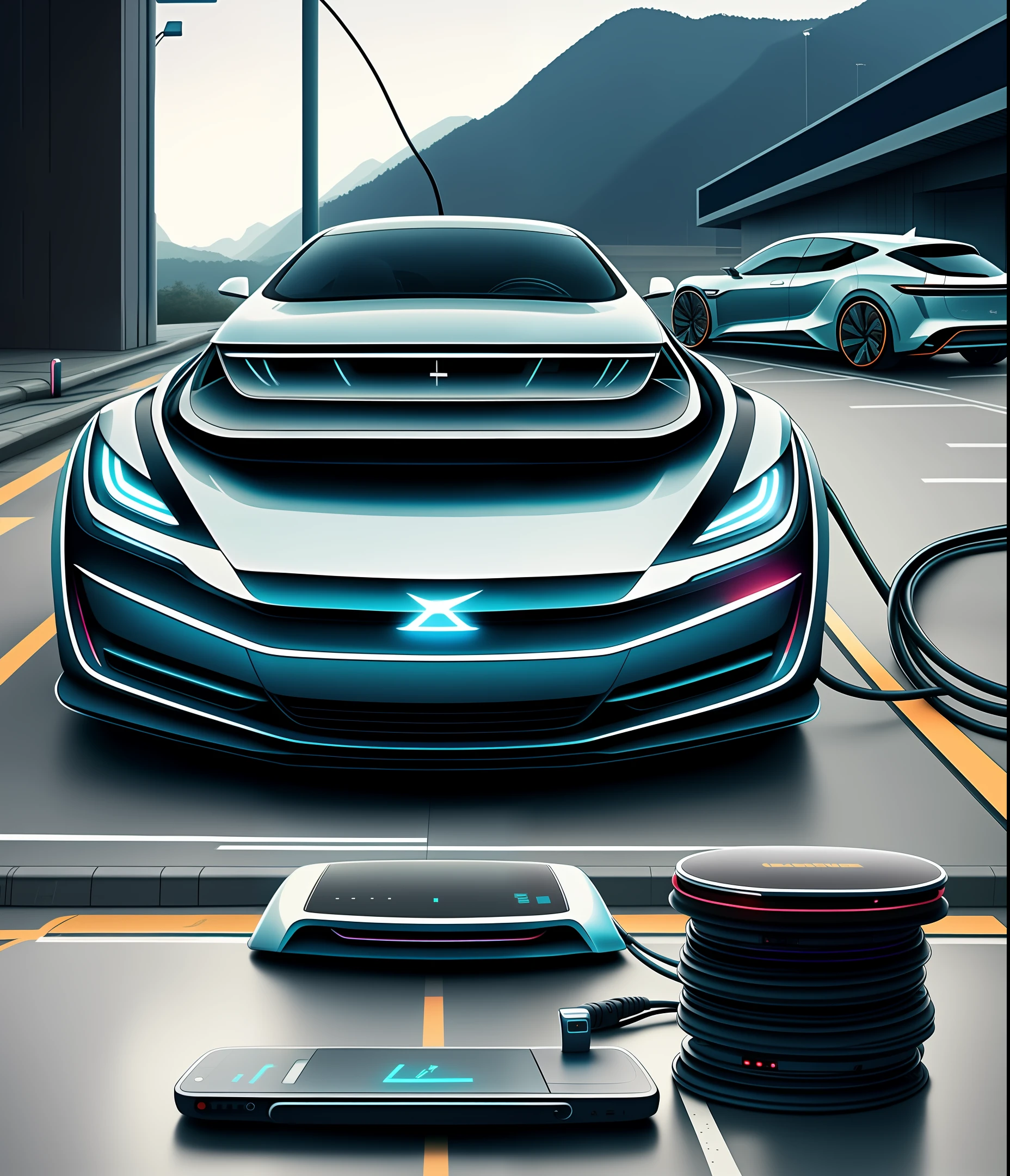 Car charging pile, intelligent, future technology, product design, geometry, simple design