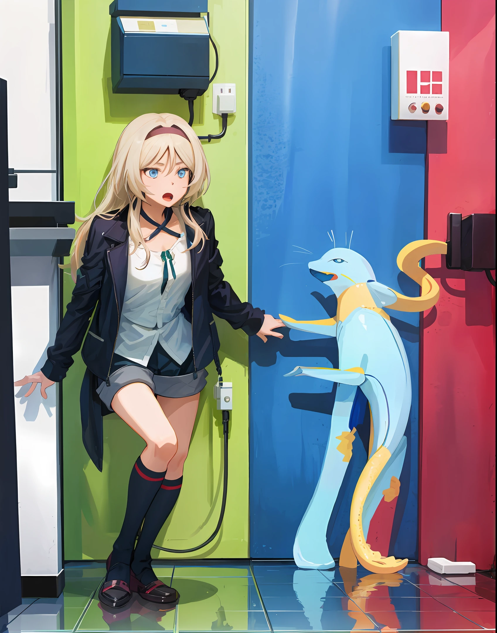 A very desperate to pee anime girl in the bathroom