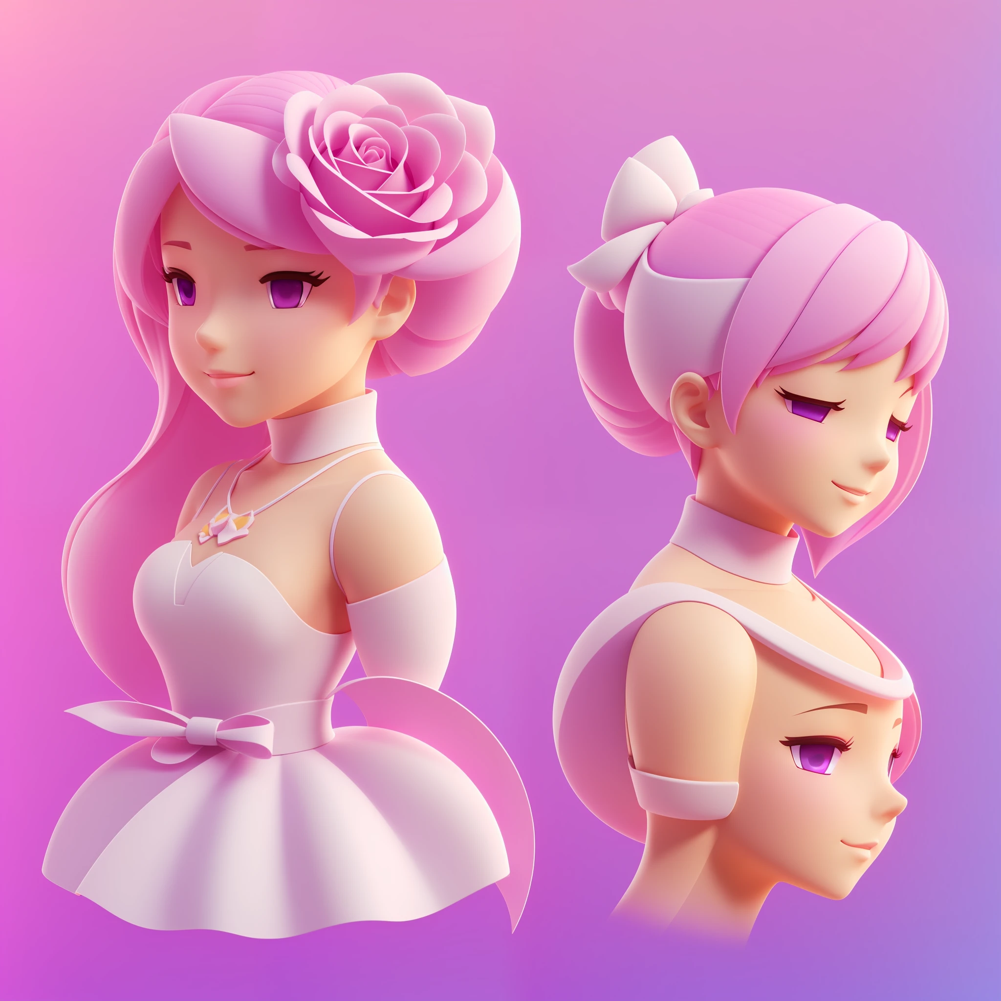 A rose 3D icon, pink, light yellow, lavender, clean white background, clay material, isometric, 3d rendering, smooth and shiny! Cute, girl style, realistic use of light and color, pastel color gradient, bee style, Nintendo fashion, best detail, HD, high resolution --s 750 -- q 2 -- niji 5 --auto --s2