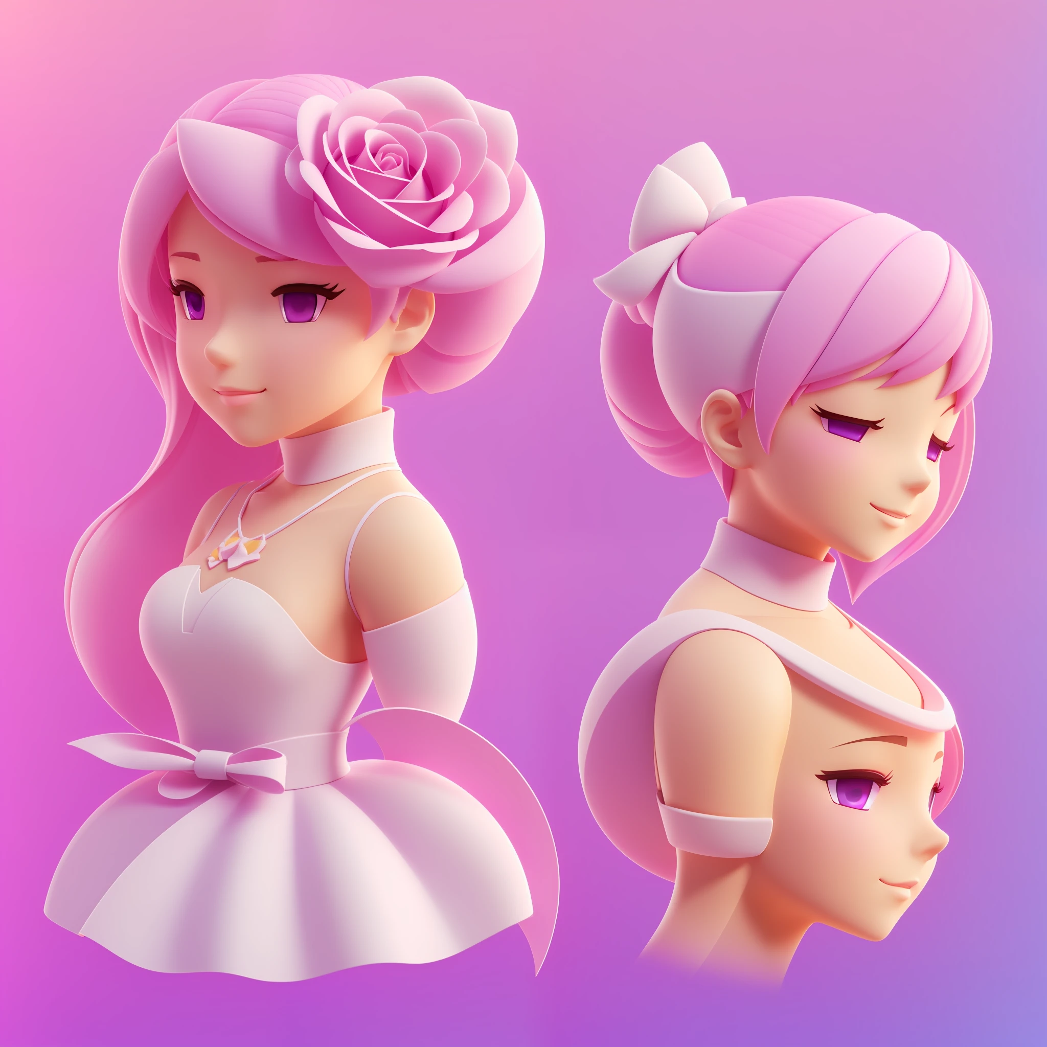 A rose 3D icon, pink, light yellow, lavender, clean white background, clay material, isometric, 3d rendering, smooth and shiny! Cute, girl style, realistic use of light and color, pastel color gradient, bee style, Nintendo fashion, best detail, HD, high resolution --s 750 -- q 2 -- niji 5 --auto --s2