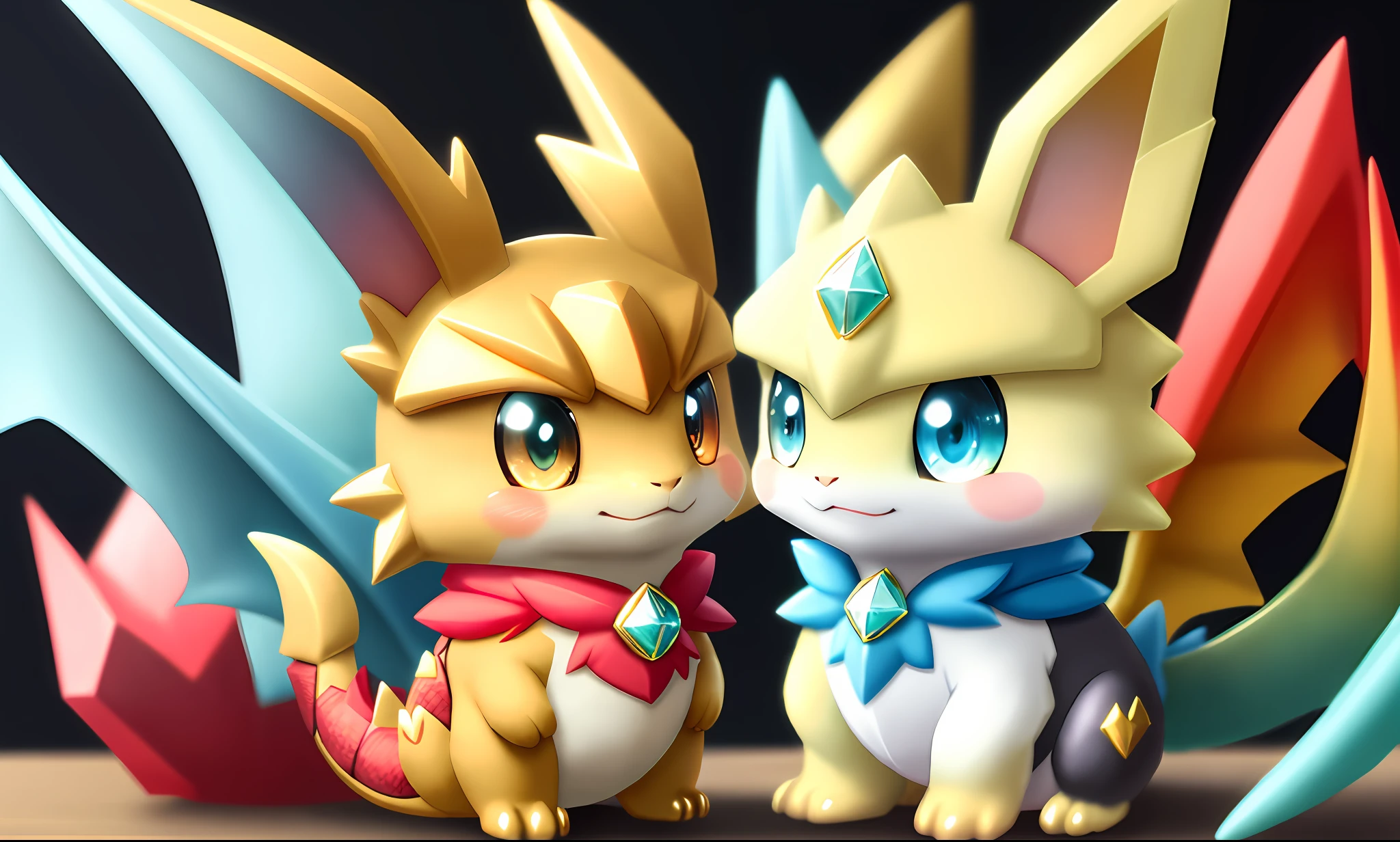 ((Best Quality))), cute dragon, crystal eyes, full golden, Pokemon style