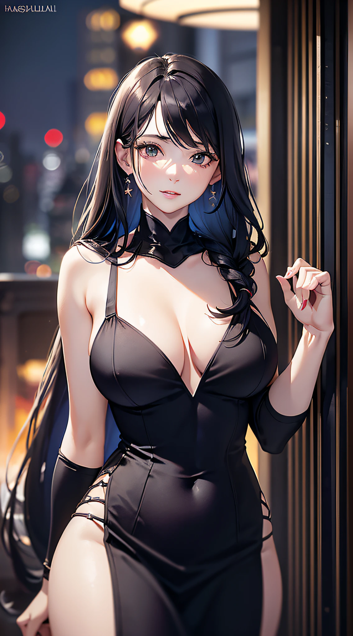 woman posing for a photo, (wearing [formal::0.3] deep_v-neck_dress:1.2), (long_hair:1.3),
good hand,4k, high-res, masterpiece, best quality, head:1.3,((Hasselblad photography)), finely detailed skin, sharp focus, (cinematic lighting), night, soft lighting, dynamic angle, [:(detailed face:1.2):0.2],(((5 stars hotel background))),