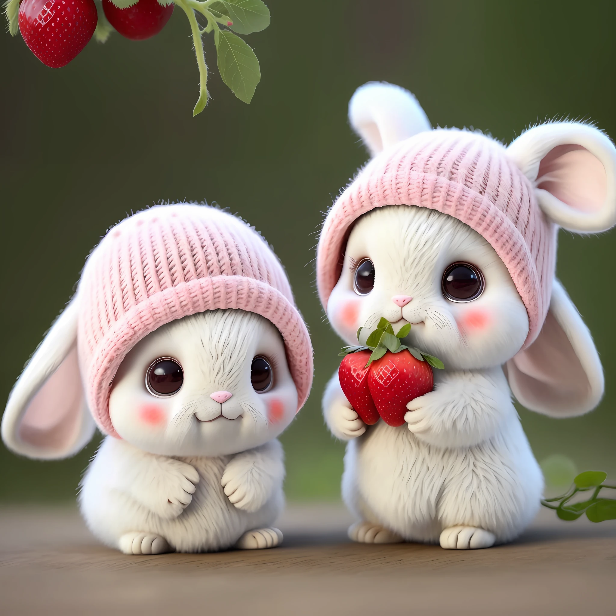 : 3. Rabbit, realistic, hairy, clothed animal, apple, dark circles, blush, cherry, food, fruit, full body, hat, non-human, strawberry, tomato, watermelon
