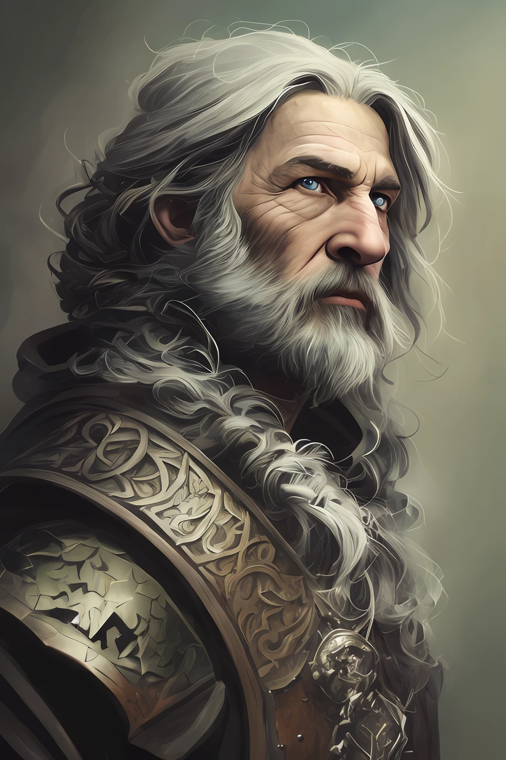 Knight, young male, realistic, gray hair, blue eyes, fortitude, helmet, knightly sword
