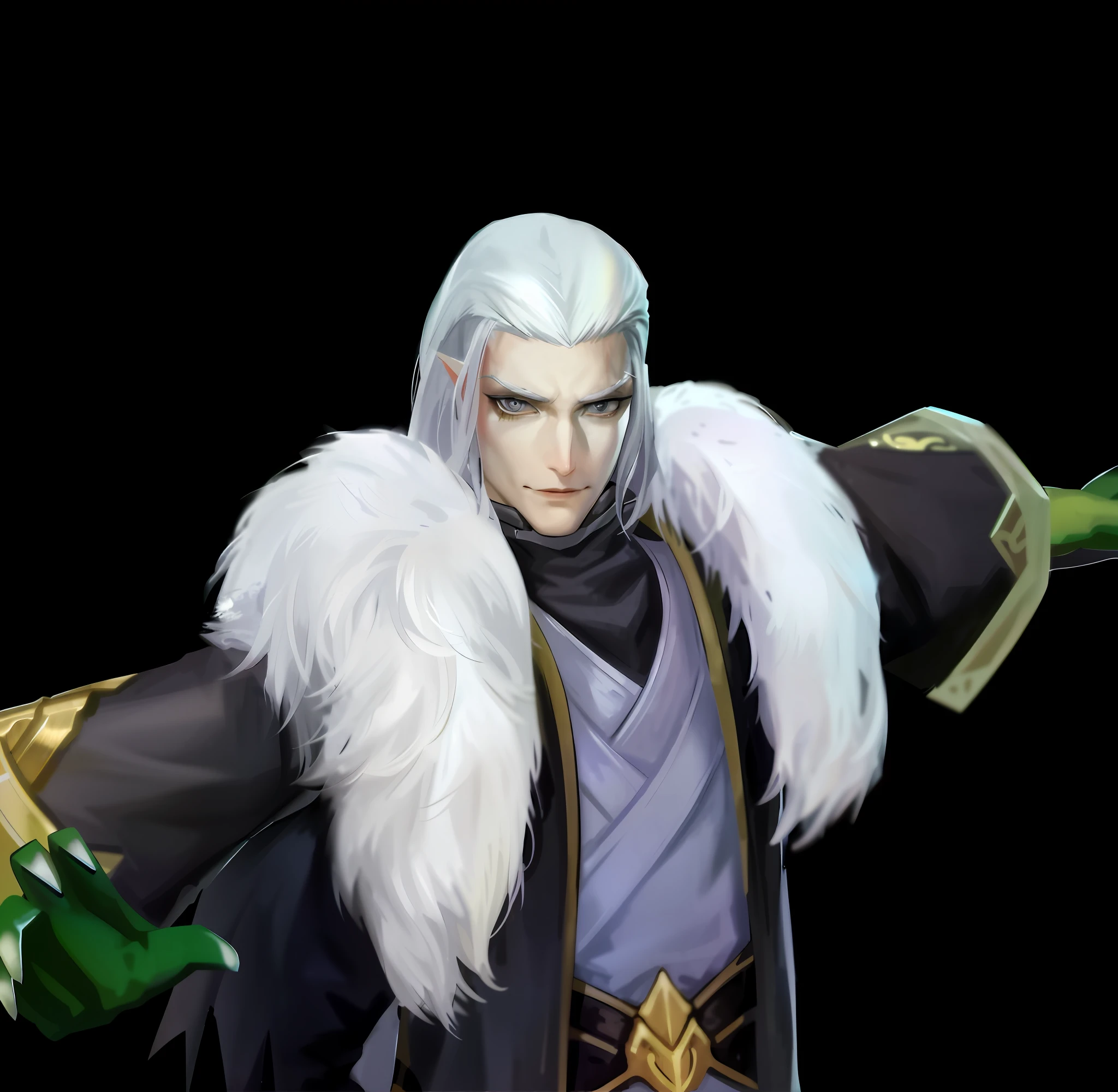 Masterpiece, Superb Product, Night, Full Moon, 1 Man, Mature Man, Chinese Style, Ancient China, Brother, Uncle, Cold Face, Expressionless, Silver-White Long-Haired Man, Light Pink Lips, Calm, Intellectual, Three Bands, Gray Eyes, Assassin, Short Knife, Flower Ball Background, Walking Street View