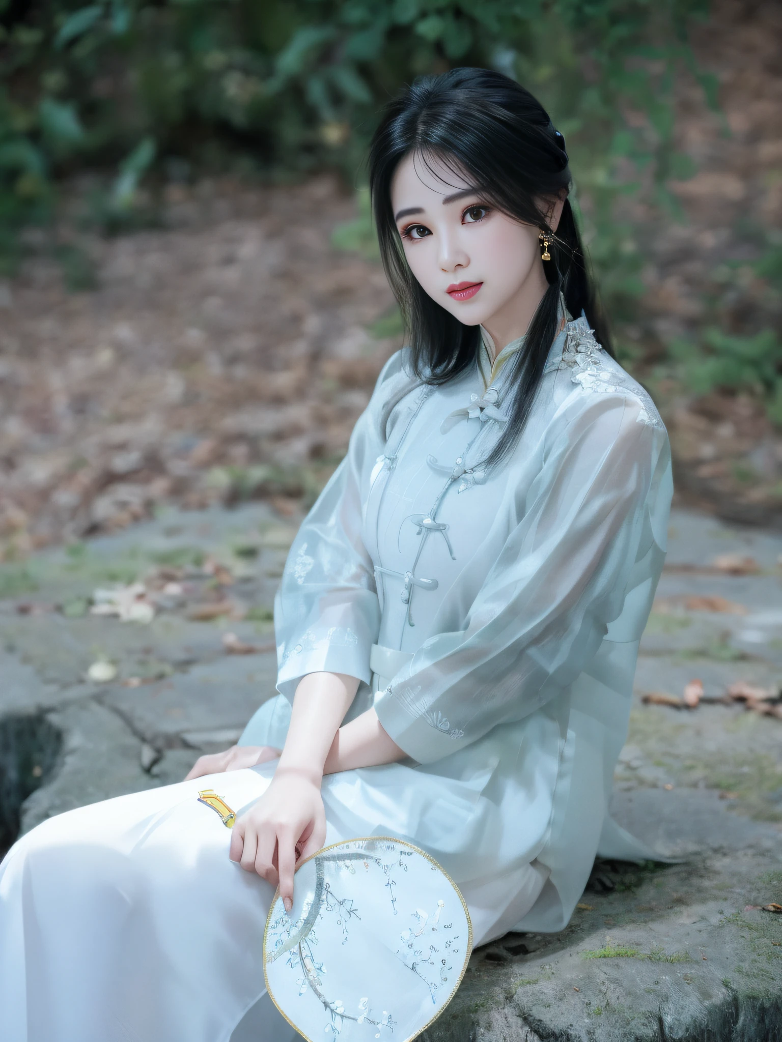 (best quality, masterpiece:1.2), photorealistic, ultra high res, full body shot, front lighting, intricate detail, Exquisite details and textures, 1girl, (young), face highlight, upper body, detailed face, tear mole, white skin, silver hair, ponytail, braid hair, looking at viewer, big eyes, symmetrical eyes, (sexy ao dai attire:1.6), earrings, (gigantic breasts), slim body, professional lighting, photon mapping, radiosity, physically-based rendering, good hands, good fingers, outdoor, masterpiece,ultra realistic,32k,extremely detailed CG unity 8k wallpaper, best quality