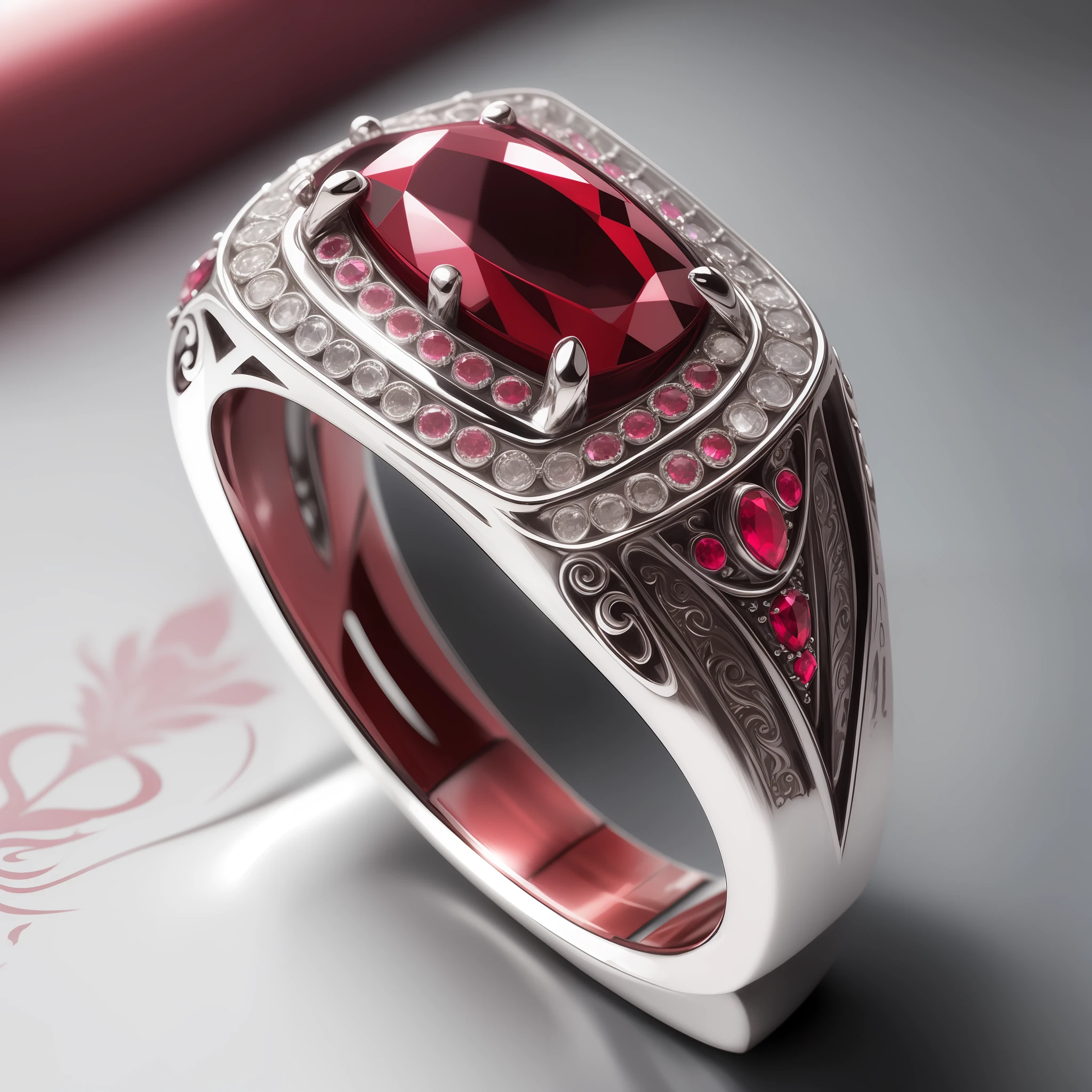 A silver ring with ruby, a Palace background, classy, royal, majestic