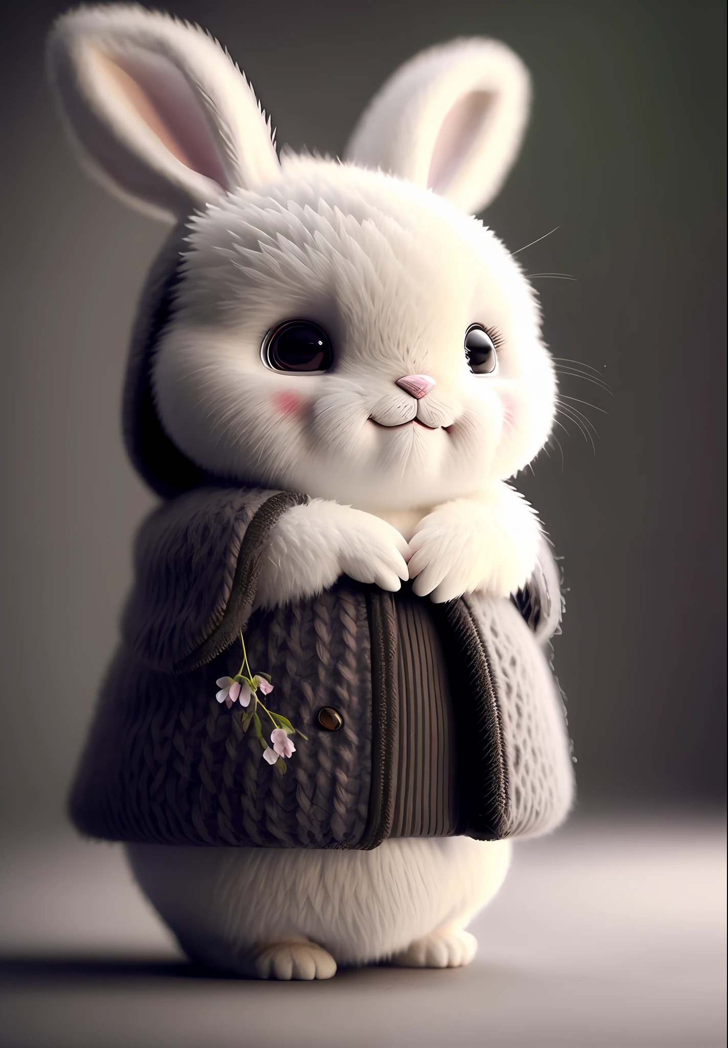 bunny, blur, bunny, flower, nature, no_humans, depth of field, to8 contrast style, DARK_Glam, wearing DRK_Glam, deep shadows, (dark: 1.4), (8k, raw photography, best quality, masterpiece: 1.2),smiling,