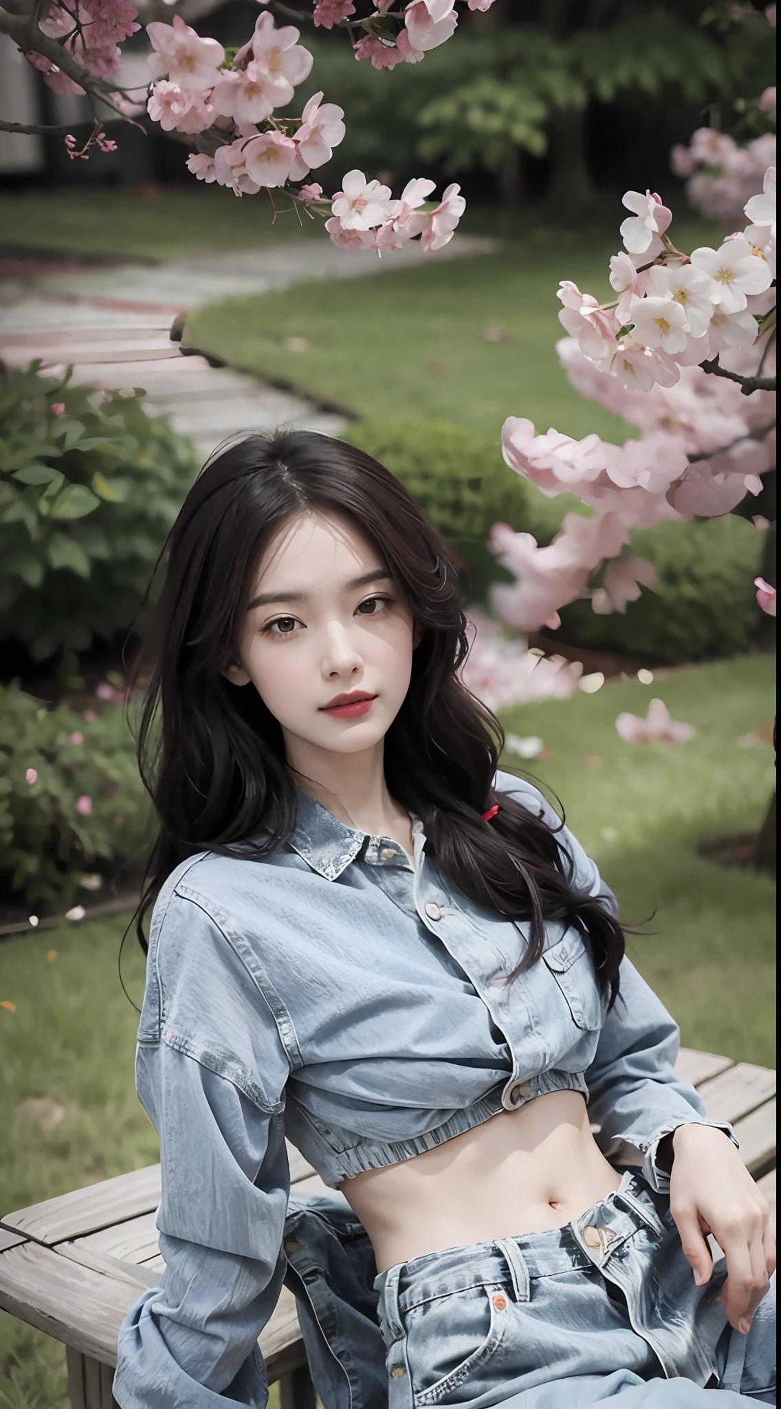 A beauty, under the cherry blossom trees, chilling