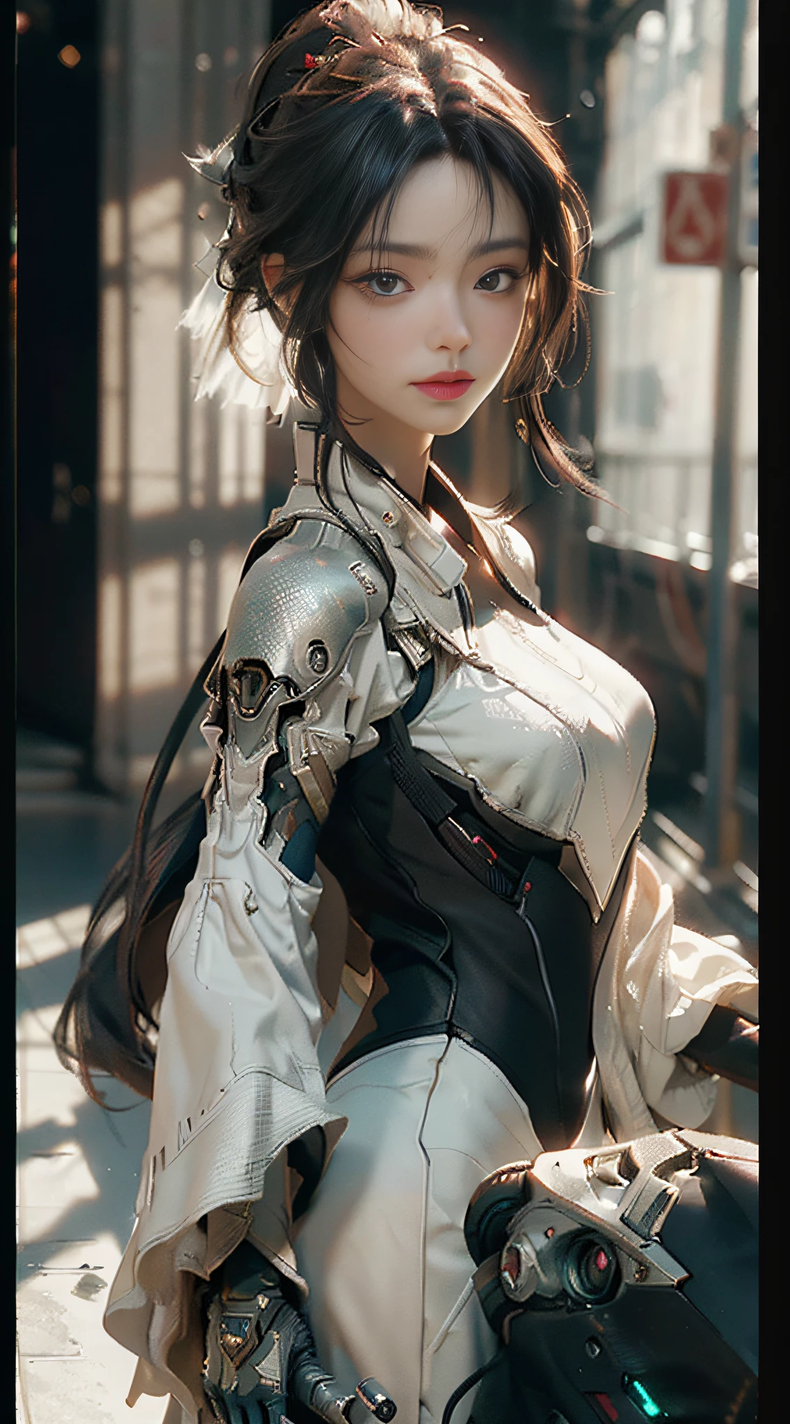 ((Best quality)), ((masterpiece)), (detailed:1.4), 3D, an image of a beautiful cyberpunk female,HDR (High Dynamic Range),Ray Tracing,NVIDIA RTX,Super-Resolution,Unreal 5,Subsurface scattering,PBR Texturing,Post-processing,Anisotropic Filtering,Depth-of-field,Maximum clarity and sharpness,Multi-layered textures,Albedo and Specular maps,Surface shading,Accurate simulation of light-material interaction,Perfect proportions,Octane Render,Two-tone lighting,Wide aperture,Low ISO,White balance,Rule of thirds,8K RAW,