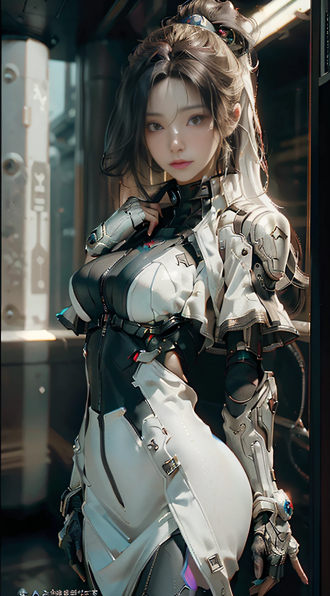 ((Best quality)), ((masterpiece)), (detailed:1.4), 3D, an image of a beautiful cyberpunk female,HDR (High Dynamic Range),Ray Tracing,NVIDIA RTX,Super-Resolution,Unreal 5,Subsurface scattering,PBR Texturing,Post-processing,Anisotropic Filtering,Depth-of-field,Maximum clarity and sharpness,Multi-layered textures,Albedo and Specular maps,Surface shading,Accurate simulation of light-material interaction,Perfect proportions,Octane Render,Two-tone lighting,Wide aperture,Low ISO,White balance,Rule of thirds,8K RAW,