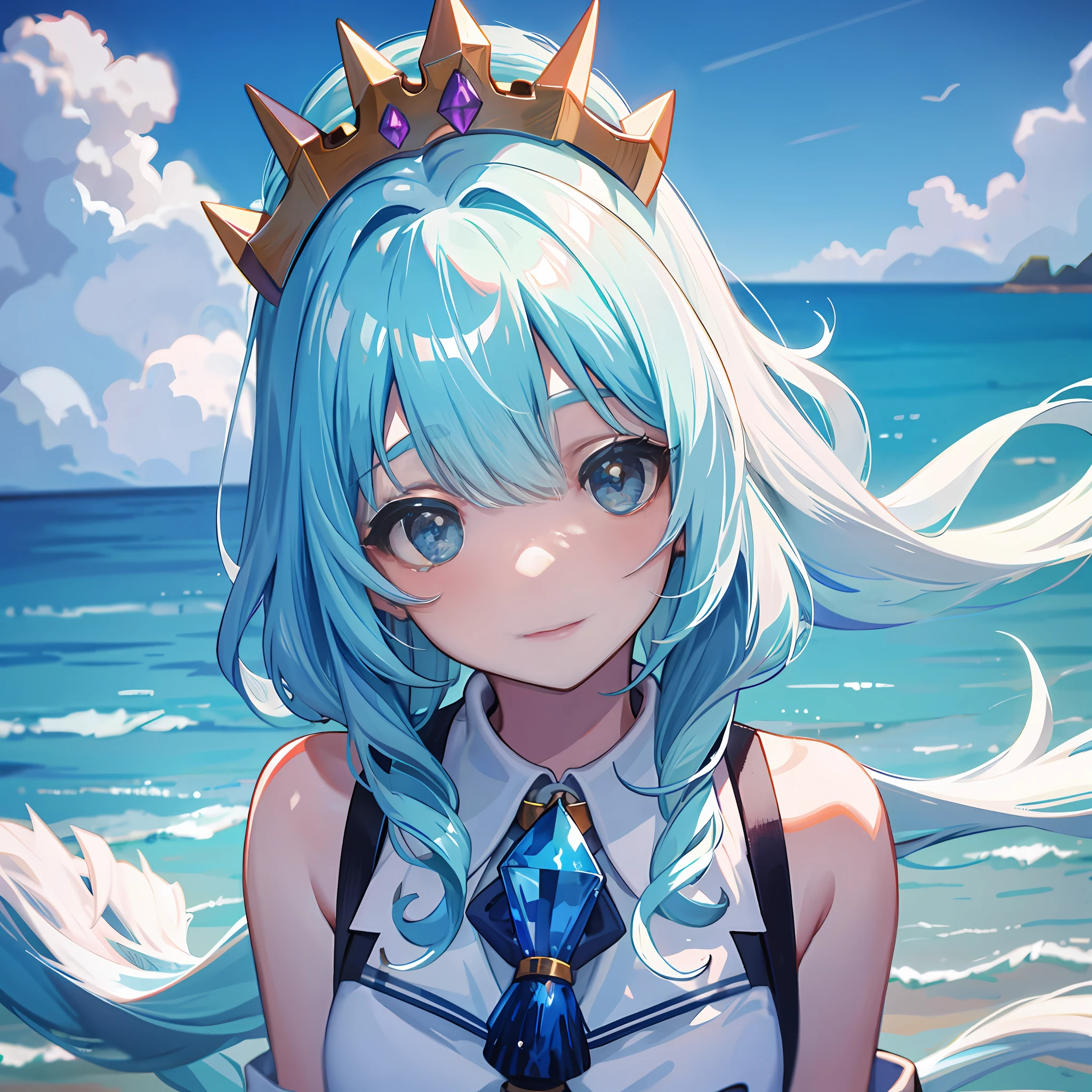 1 girl wearing crystal crown, whale, tail, ocean, mugshot, closeup