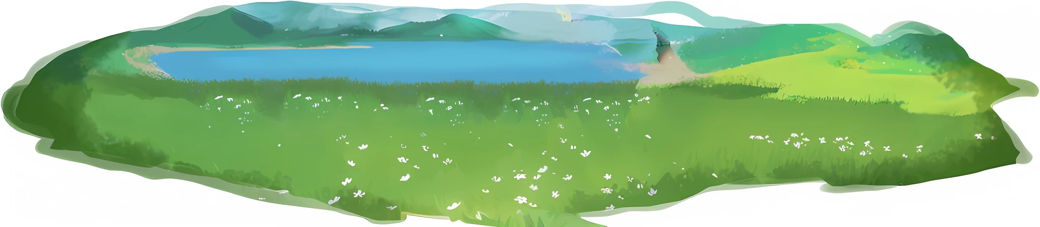 a close up of a green field with a lake and mountains in the background, drawn in microsoft paint, painted landscape, background art, meadow background, flower field, sketch of an ocean in ms paint, meadow in the background, grassy plains, painted in high resolution, field background, random background scene, field of flowers, distant village background, anime landscape
