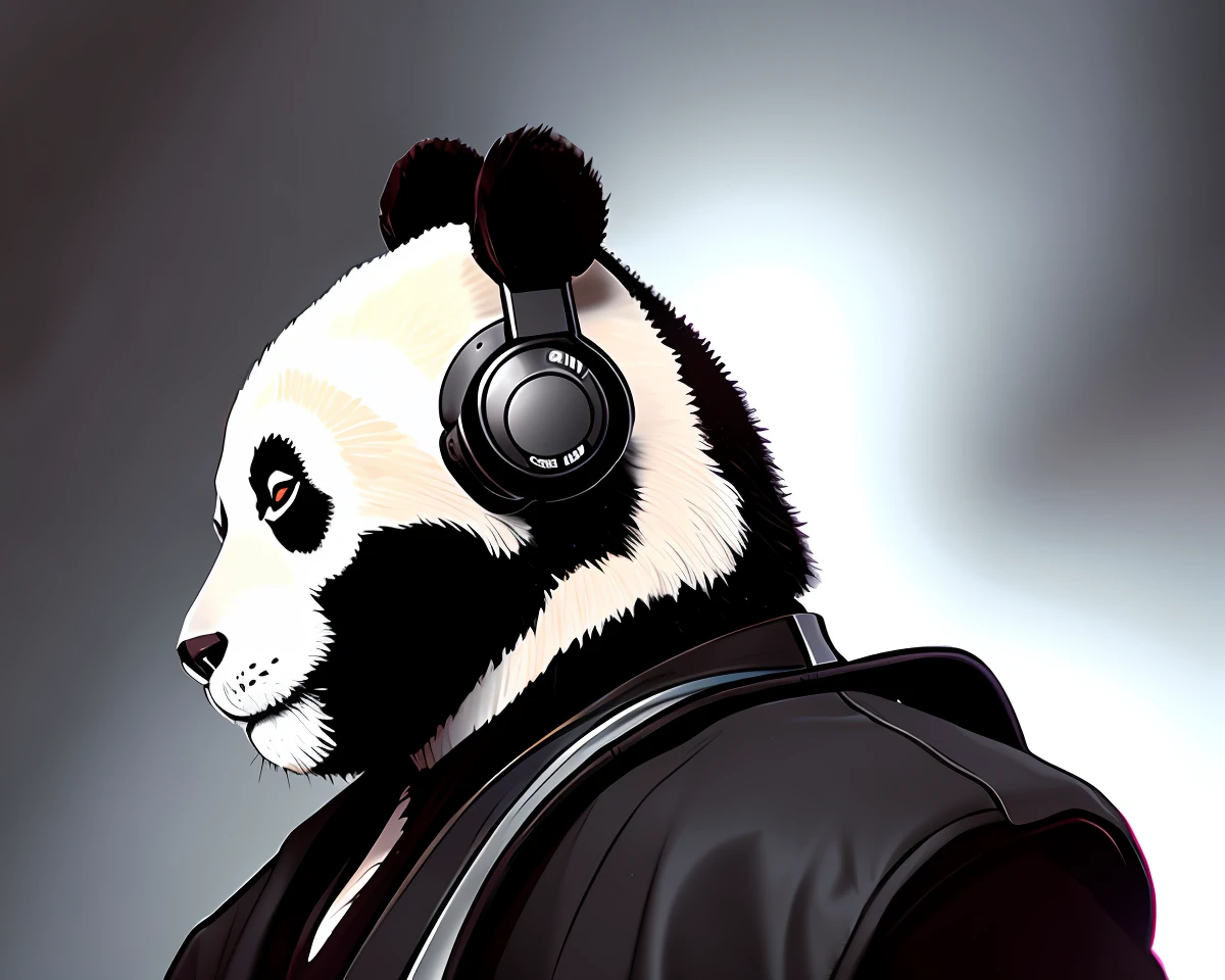 Profile picture for YouTube, samurai panda, wearing headset