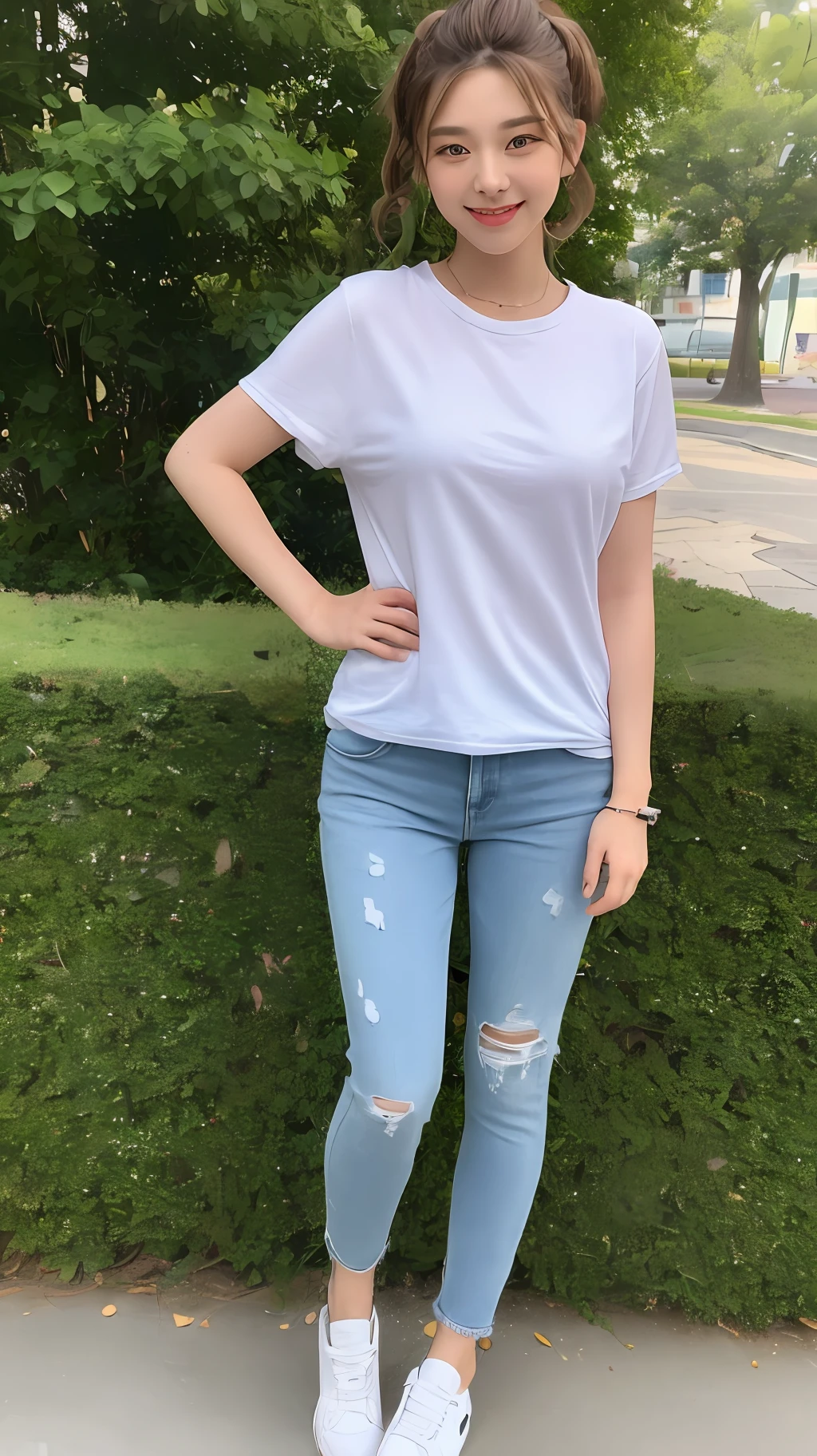 ((Best Quality, 8K, Masterpiece: 1.3)), 1girl, Superb Body, (Casual Hairstyle, ), Casual Clothes, Super Fine Face, Detailed Eyes, Smile, Home, Full Body Shot