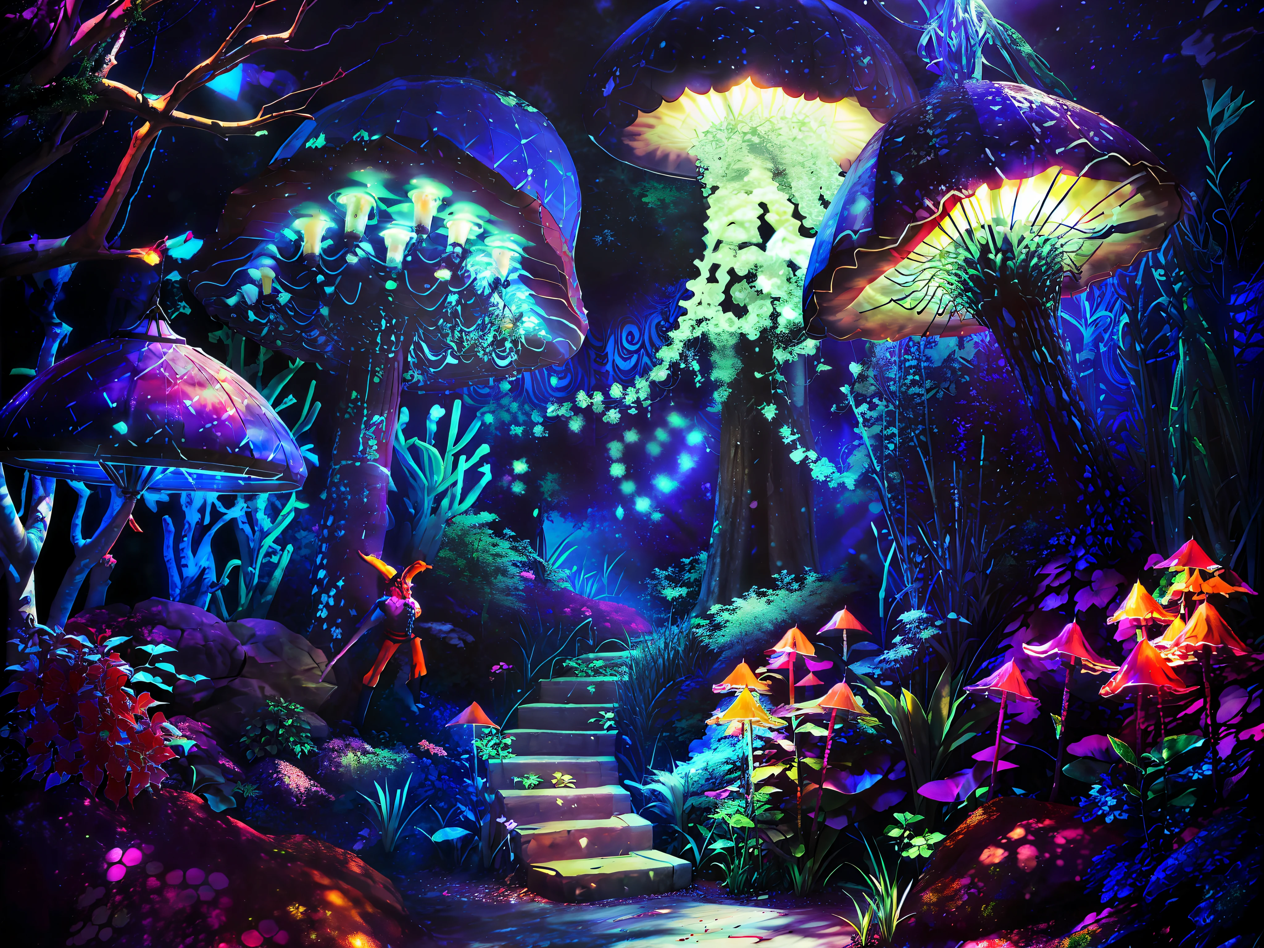 Magic light points, HD mushrooms, various flowers and plants, fireflies, more trees around