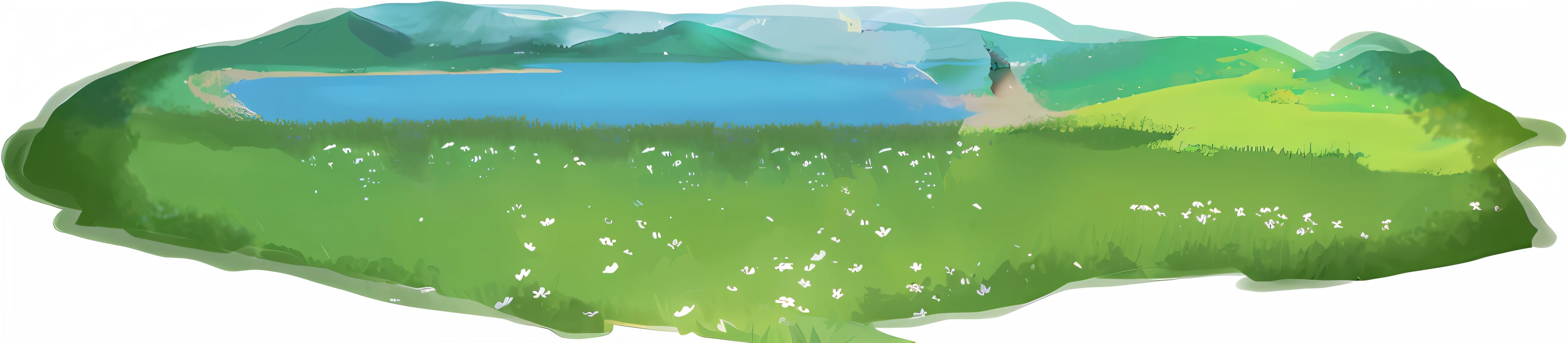 a close up of a green field with a lake and mountains in the background, drawn in microsoft paint, painted landscape, background art, meadow background, flower field, sketch of an ocean in ms paint, meadow in the background, grassy plains, painted in high resolution, field background, random background scene, field of flowers, distant village background, anime landscape