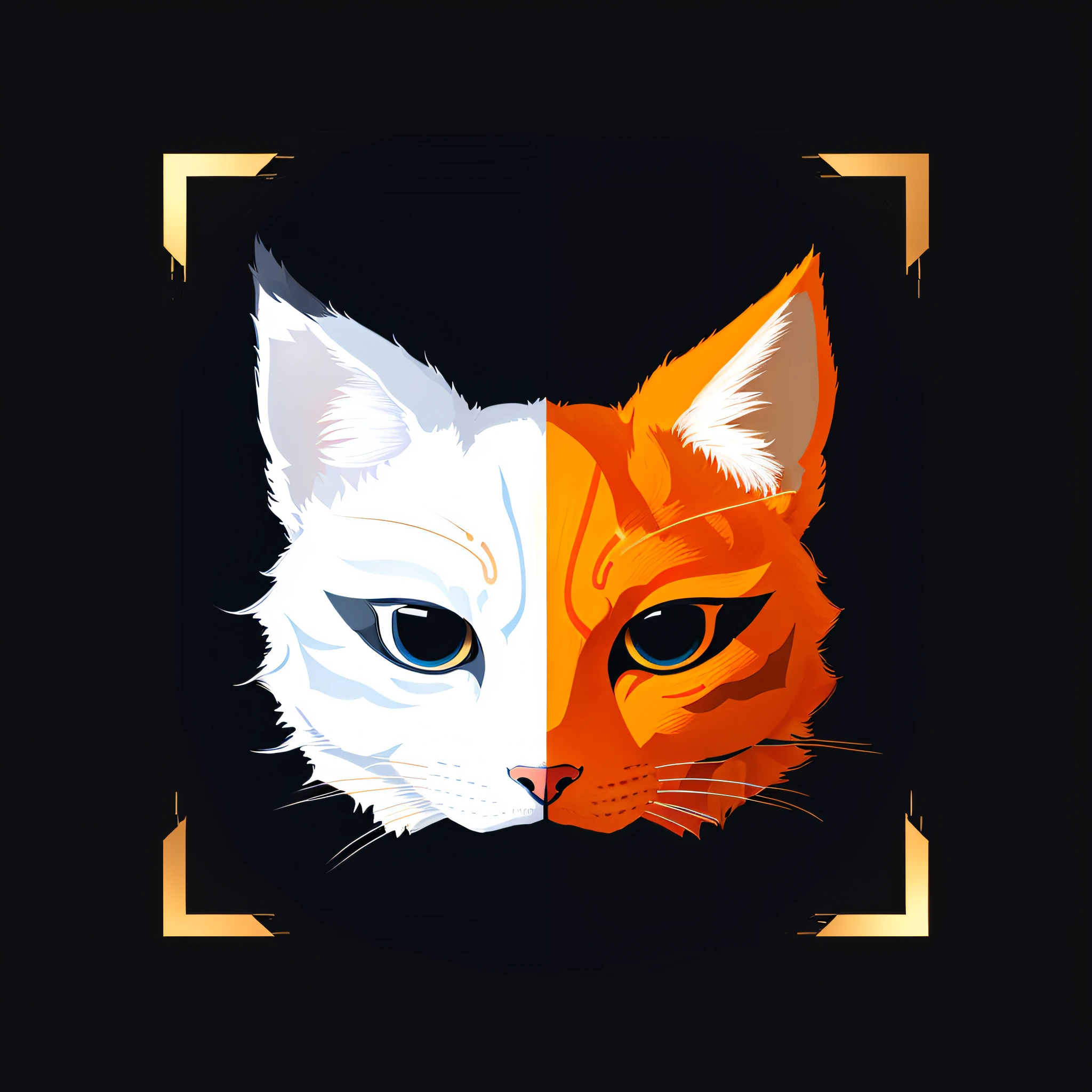 a close up of a cat's face with a square frame, app icon, coerent face, cybercat, masqua, kitsune mask, mask, masked, ios app icon, with kitsune mask, cat theme logo, face with artgram, theater mask, masked face, icon for an ai app, avatar image, your personal data avatar