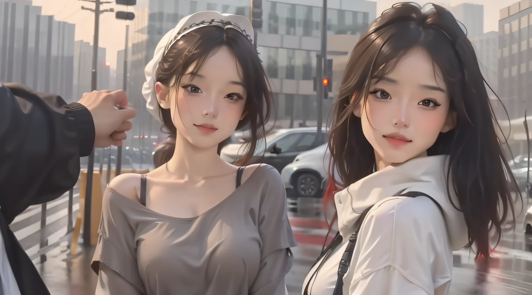 ((Best Quality, 8K, Masterpiece:1.3)), Focus: 1.2, Perfect Body Beauty: 1.4, Buttocks: 1.2, ((Layered Haircut, Breasts: 1.2)), (Wet Clothes: 1.1) , (Rain, Street:1.3), Bandeau Dress: 1.1, Highly Detailed Face and Skin Texture, Delicate Eyes, Double Eyelids, Whitened Skin, Long Hair