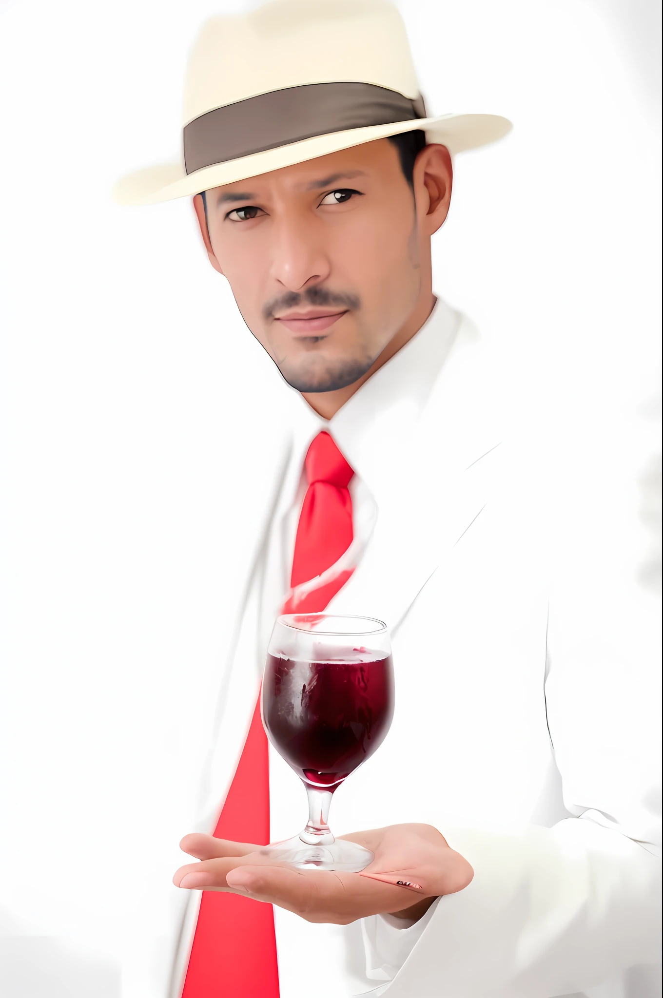 arafed man in a white suit and red tie holding a glass of wine, with a drink, inspired by François Bocion, alejandro, drinking wine, holding a drink, holding a glass of wine, chianti molotov cocktails, holding a glass of red wine, enjoying a glass of wine, drinking cocktail, inspired by William Grant Stevenson