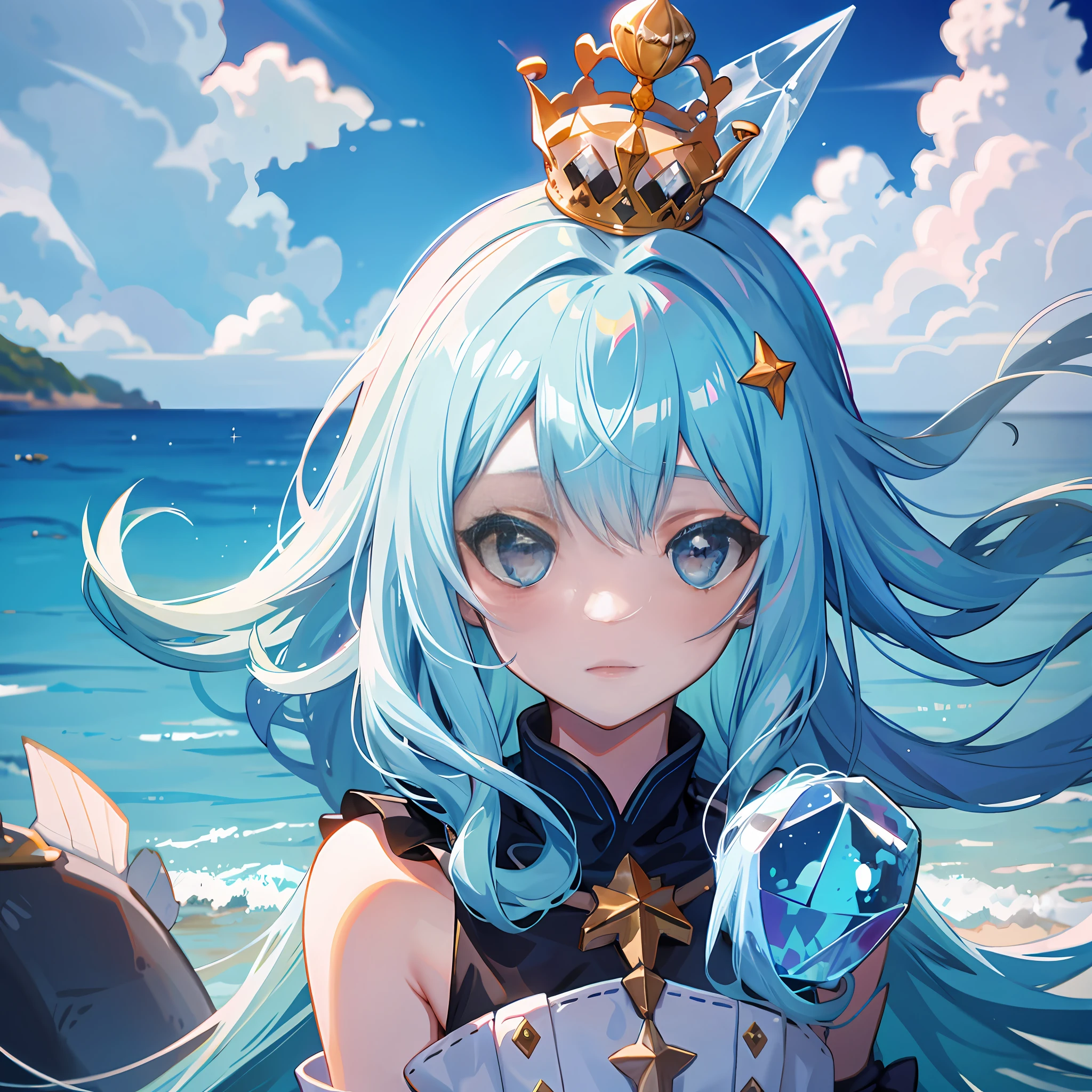 1 girl wearing crystal crown, whale, tail, ocean, mugshot, closeup