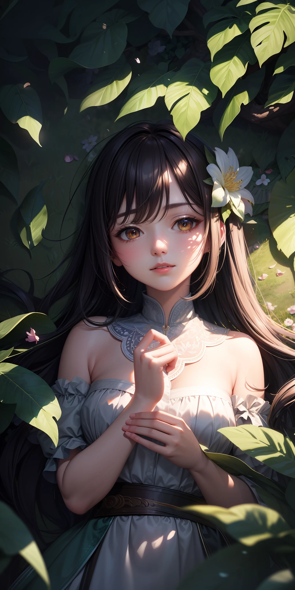 Masterpiece, best quality, (very detailed CG unity 8k wallpaper) (best quality), (best illustration), (best shadows) Nature&#39;s delicate leaves petals of various colors falling in the air light Tracking, super detailed --v6