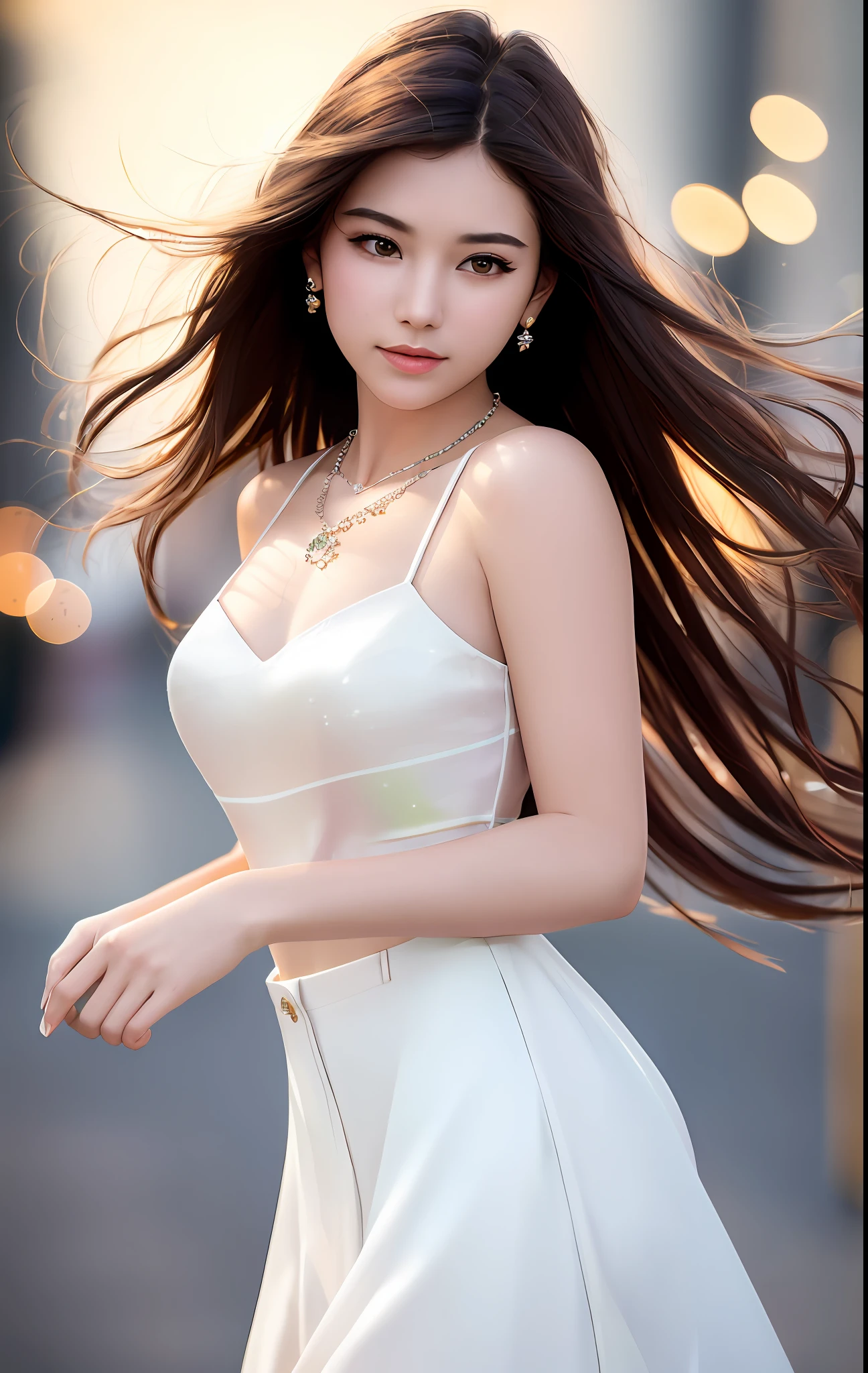 Top quality, masterpiece, high resolution, girl single, hair ornament, necklace, jewelry, beautiful face, tyndall effect, photorealistic, rim lighting, two-tone lighting, (high definition skin: 1.2), 8k UHD, DSLR, soft lighting, high quality, volume lighting, candid, photography, high resolution, 4k, 8k, bokeh, big, absurdity,