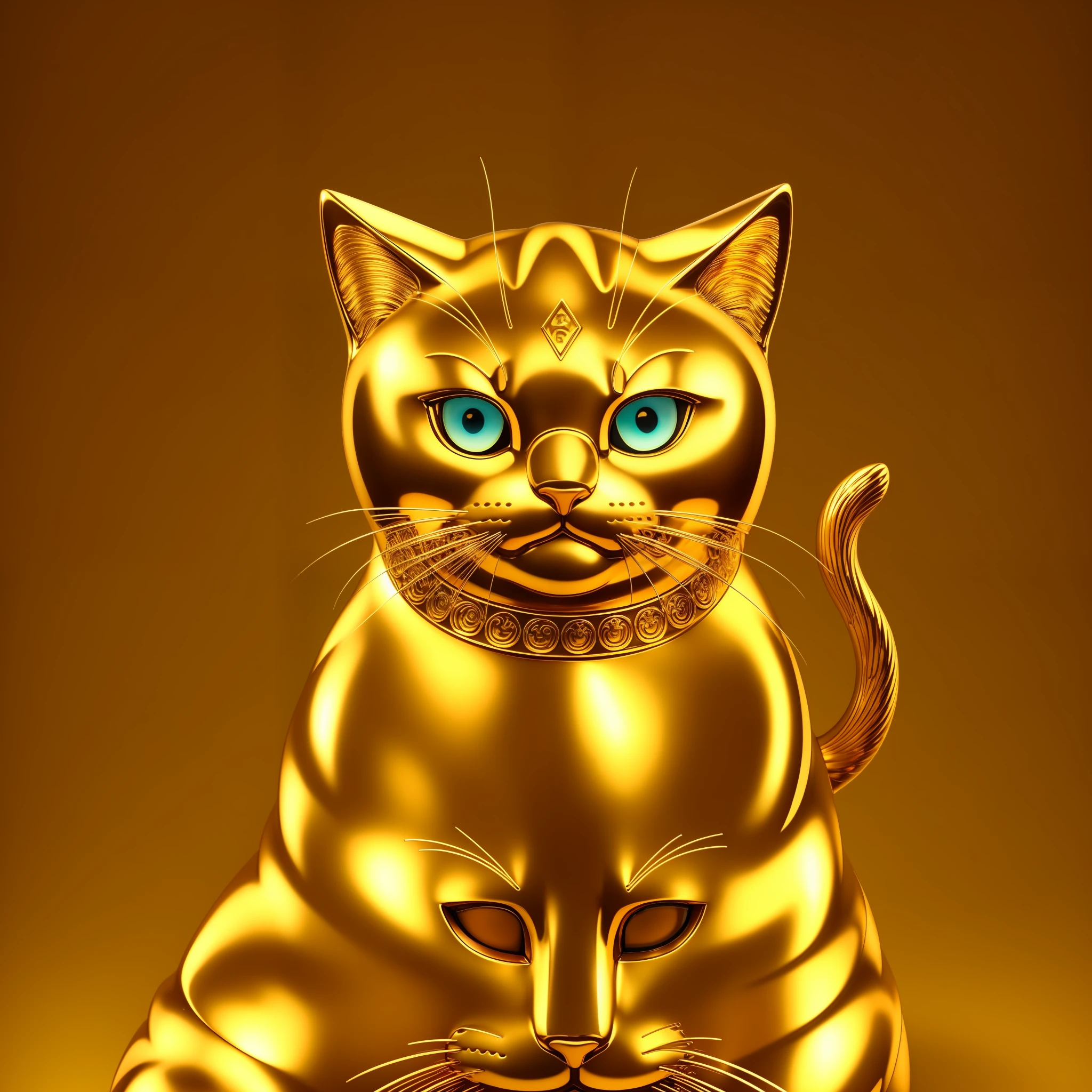 a close up of a gold cat statue with a bright background, by Kanō Tan'yū, shui mo hua, god of cats, nekomimi, neko, cats cat dreamcats, paul lung, by Tani Bunchō, shiny golden, wearing golden cat armor, has gold, glowing golden aura, by Maeda Masao