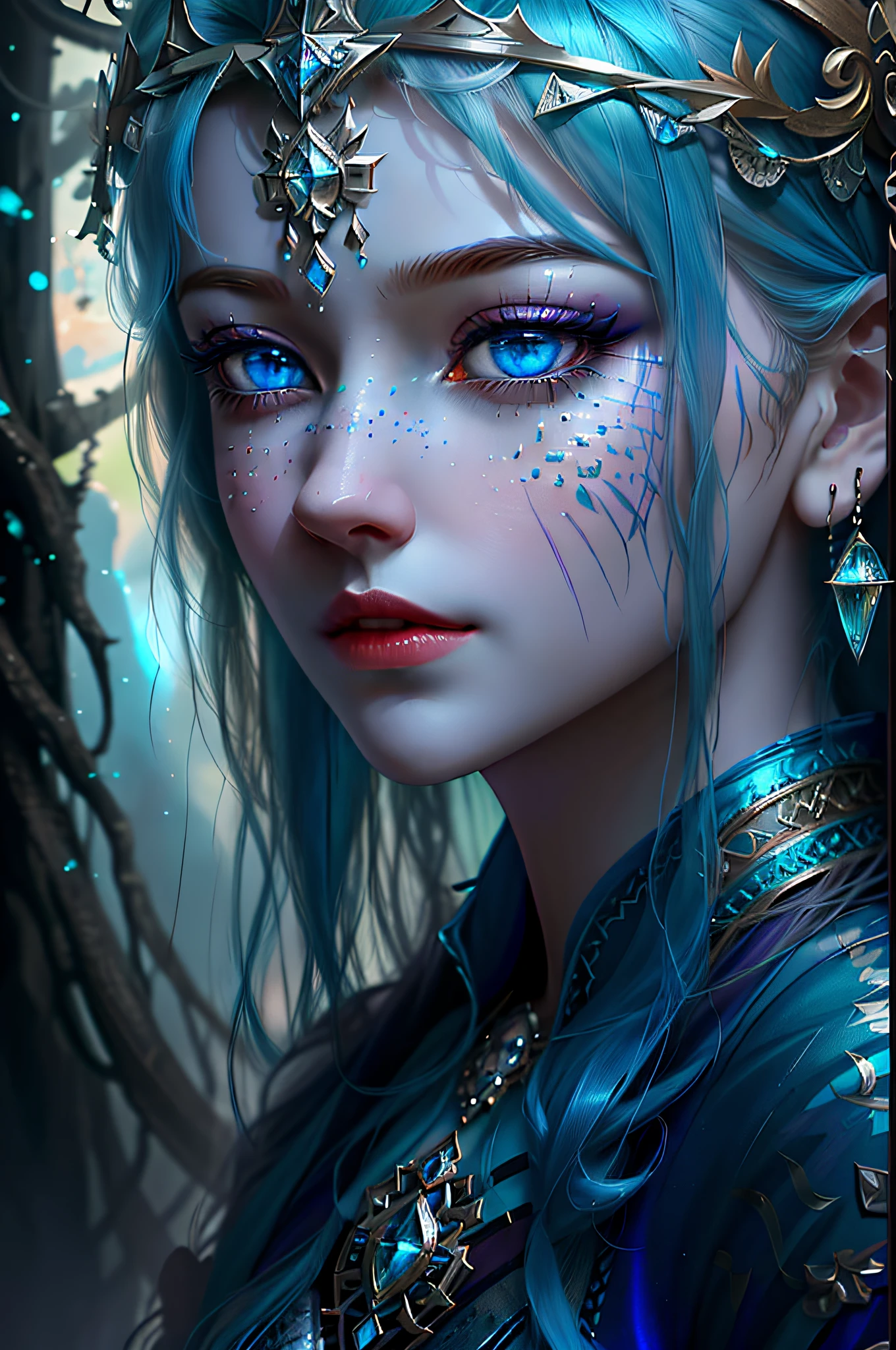 a close up of a woman with blue eyes and a crown on her head, detailed matte fantasy portrait, epic fantasy art portrait, 4k highly detailed digital art, fantasy concept art portrait, fantasy art portrait, beautiful fantasy art portrait, beautiful fantasy portrait, hyperrealistic fantasy art, epic fantasy digital art style, fantasy art behance, fantasy portrait, detailed fantasy digital art