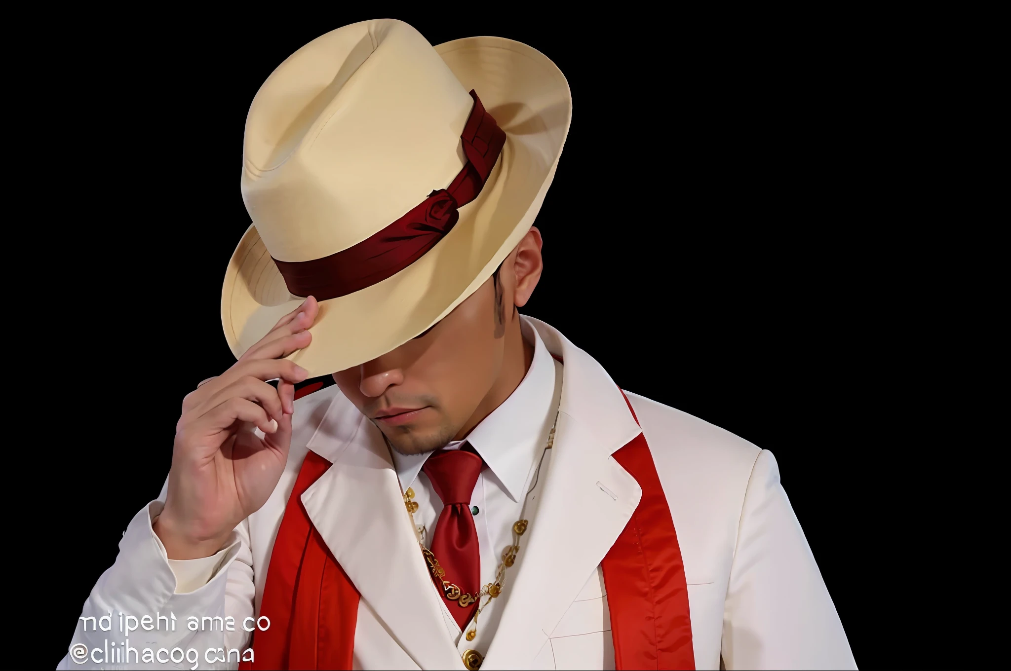 man in white suit and red vest and hat, white suit and hat, Carmelo Blandino, character with brown hat, inspired by Candido Bido, a man of ch