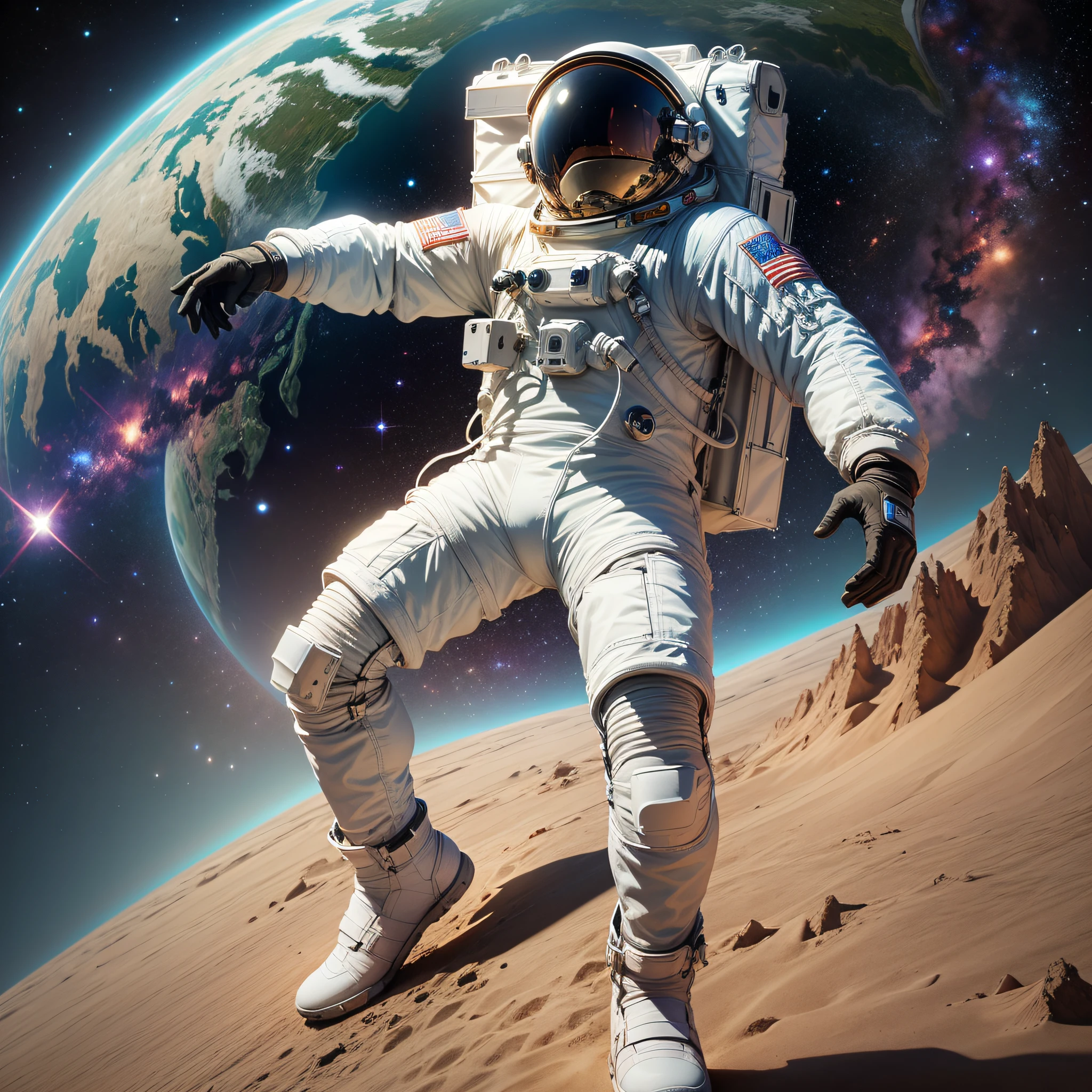 Astronaut spacewalk, earth background, character rendering, super high quality model, deep space --auto --s2