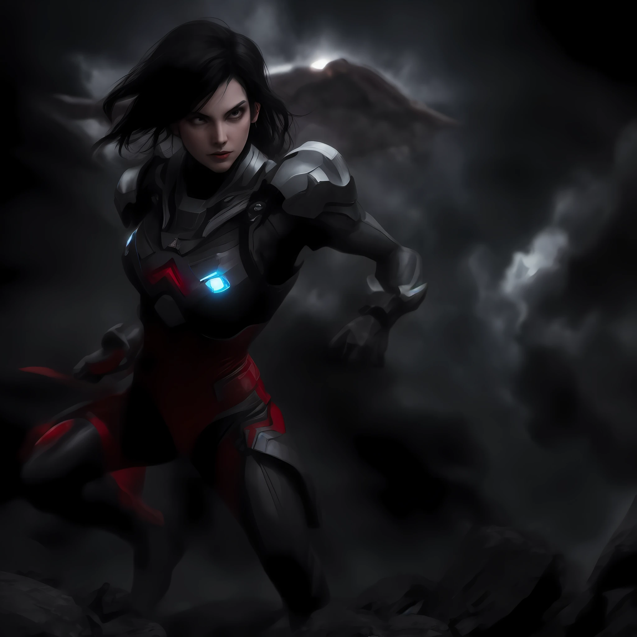 muscular lady in superman costume flying in sky, short black hair, red cape, glowing red eyes, arms up, storm, dark clouds, lightning, night, lightning, rain, particles
Negative prompt: illustration, 3d, 2d, painting, cartoons, sketch, (worst quality:1.9), (low quality:1.9), (normal quality:1.9), lowres, bad anatomy, bad hands, vaginas in breasts, ((monochrome)), ((grayscale)), collapsed eyeshadow, multiple eyeblows, (cropped), oversaturated, extra limb, missing limbs, deformed hands, long neck, long body, imperfect, (bad hands), signature, watermark, username, artist name, conjoined fingers, deformed fingers, ugly eyes, imperfect eyes, skewed eyes, unnatural face, unnatural body, error, bad image, bad photo
Steps: 20, Size: 704x960, Seed: 1122856457, Model: DucHaiten-DarkNiji_v1.3.3, Steps: 20, Sampler: DPM++ 2M Karras, CFG scale: 11, Model hash: bbf26a639f, Hires steps: 20, Hires upscale: 2, Hires upscaler: R-ESRGAN 4x+ Anime6B, Denoising strength: 0.5