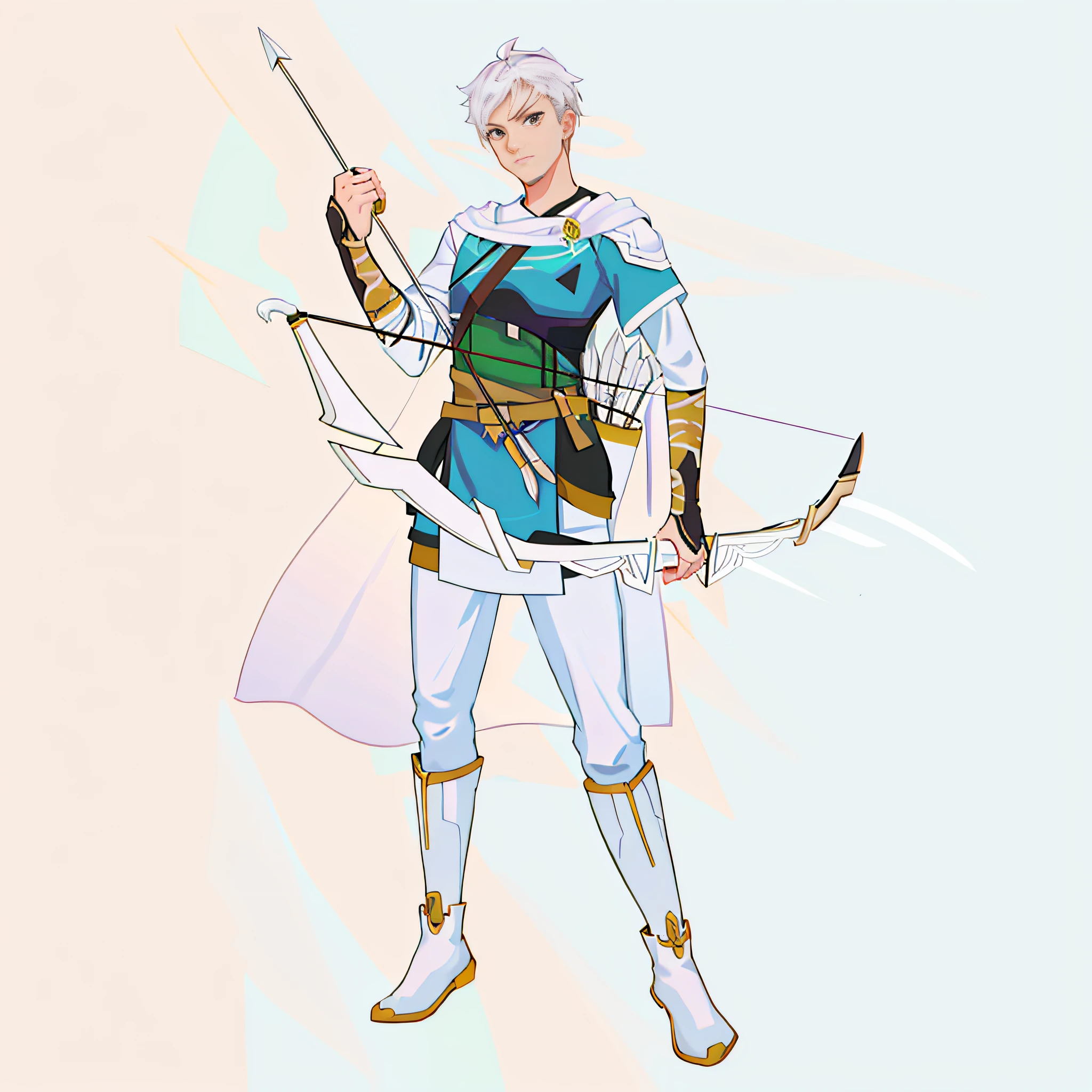 Recent quality, masterpiece, a man holding a bow and arrow, clean line art, sharp line art, male ranger, perfect line art, line art Behance HD, line art, full body character drawing, thick line art, archer boy, line art, complex fantasy characters, holding a bow and arrow, illustrations, cool background